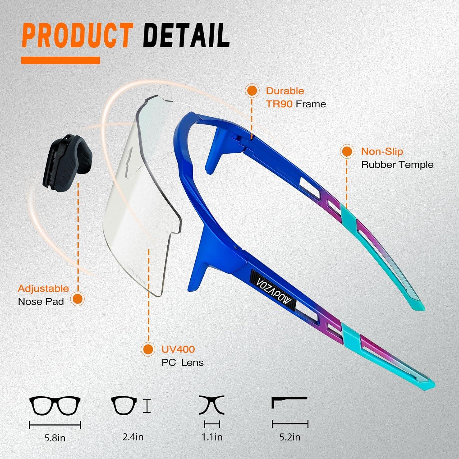 Gafas de sol VOZAPOW XL fotocromáticas para ciclismo