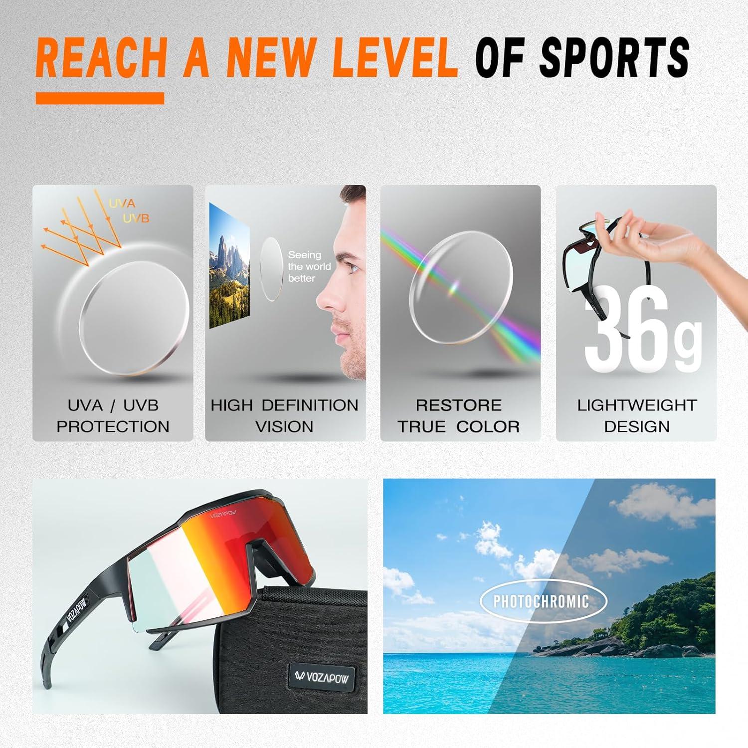 Gafas de sol deportivas VOZAPOW XL fotocromáticas TR90