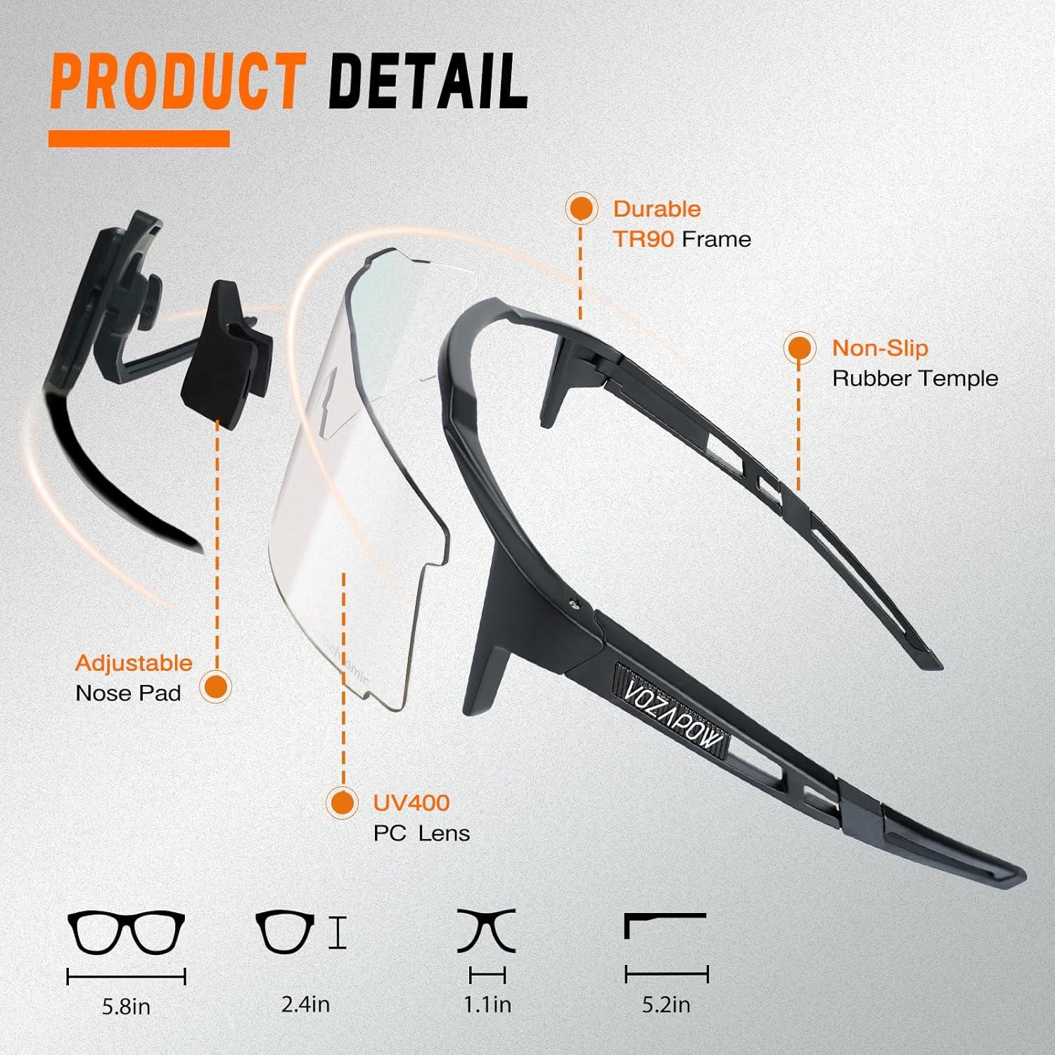 Gafas de sol deportivas VOZAPOW XL fotocromáticas TR90