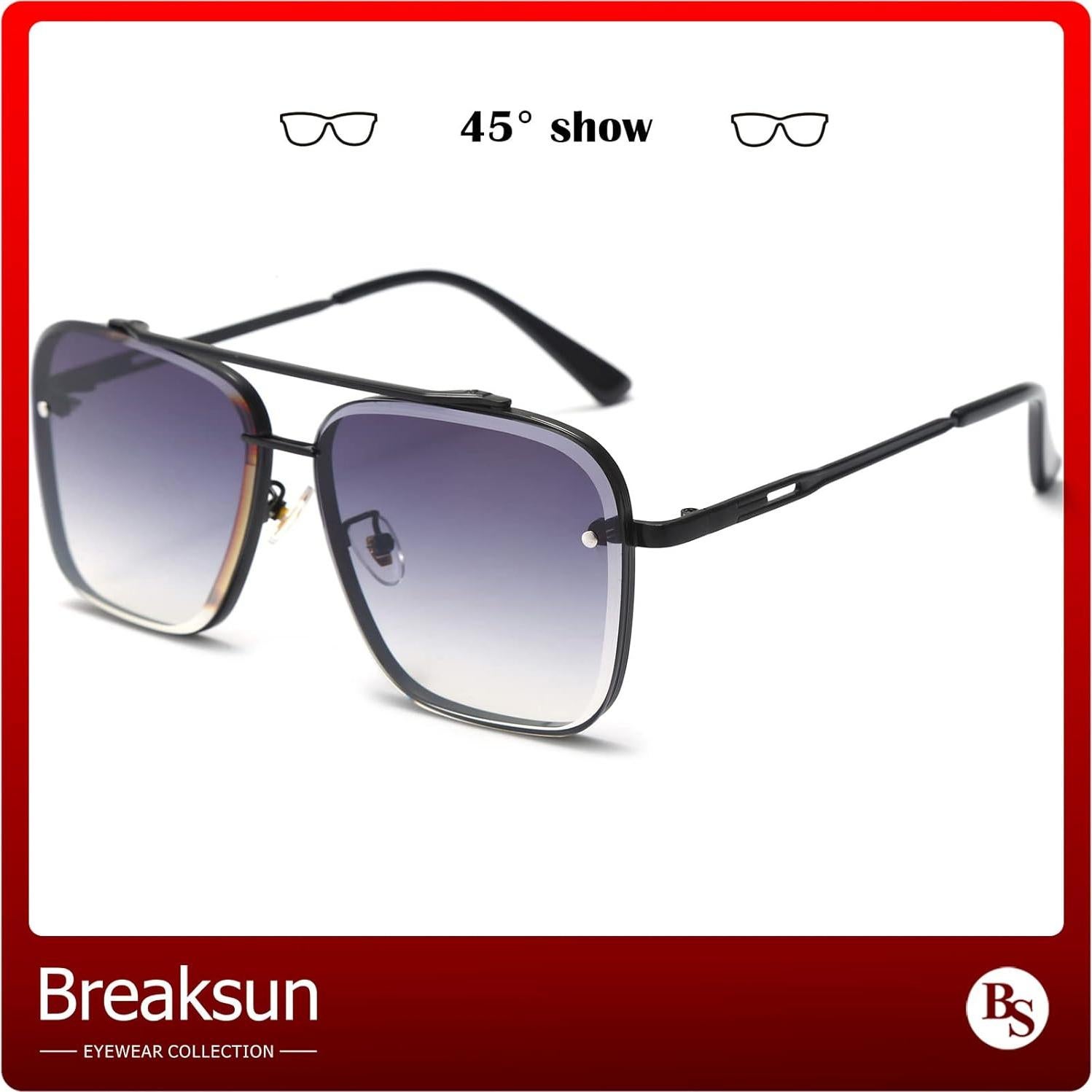 Gafas de sol cuadradas Breaksun UV400 unisex, lentes HD