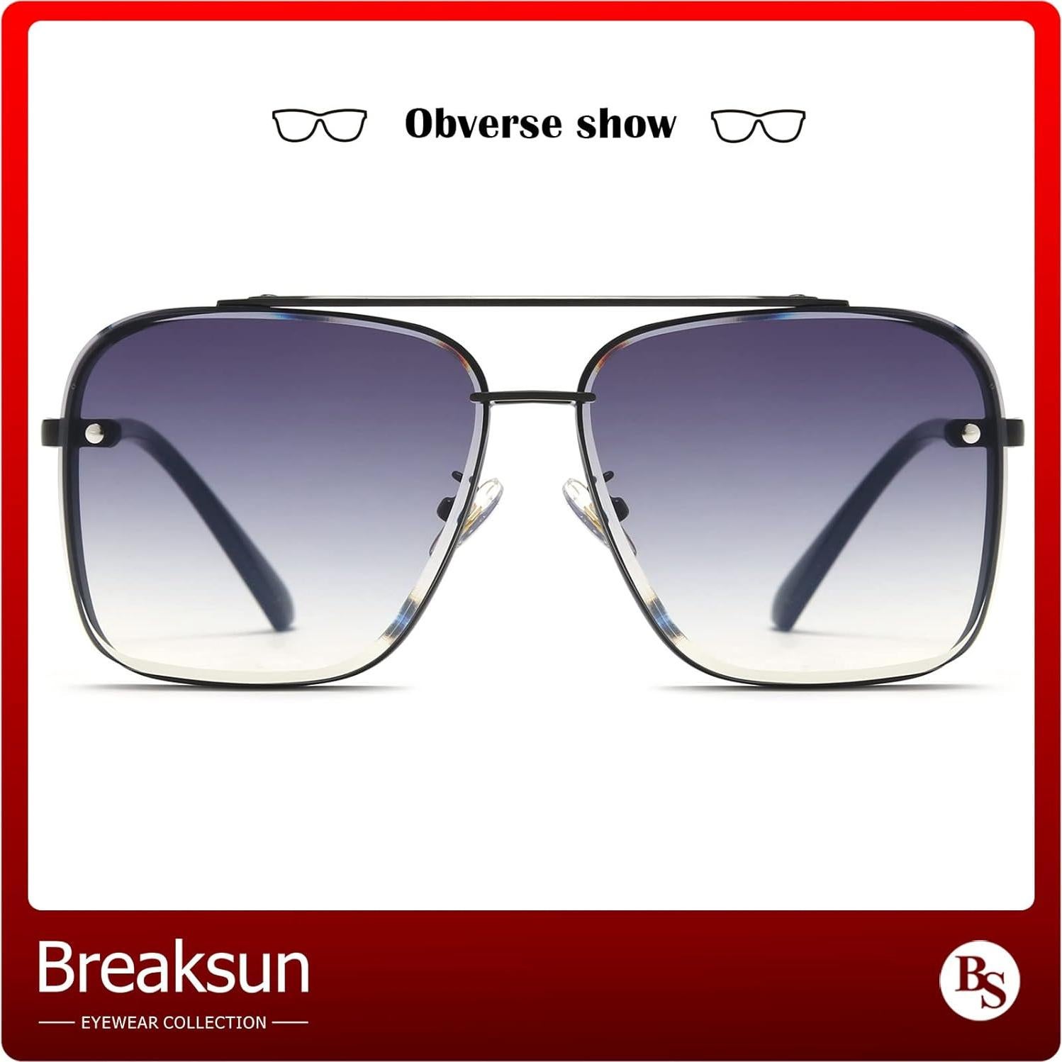 Gafas de sol cuadradas Breaksun UV400 unisex, lentes HD