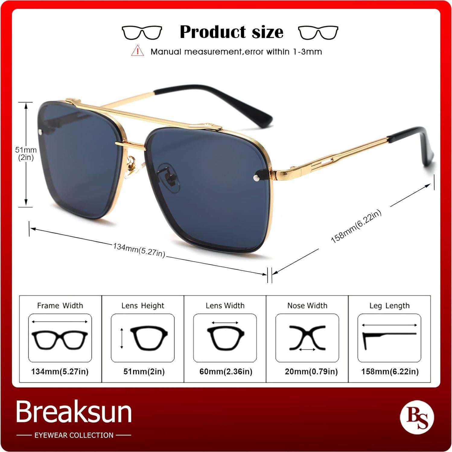 Gafas de Sol Cuadradas Breaksun UV400 Marco Dorado