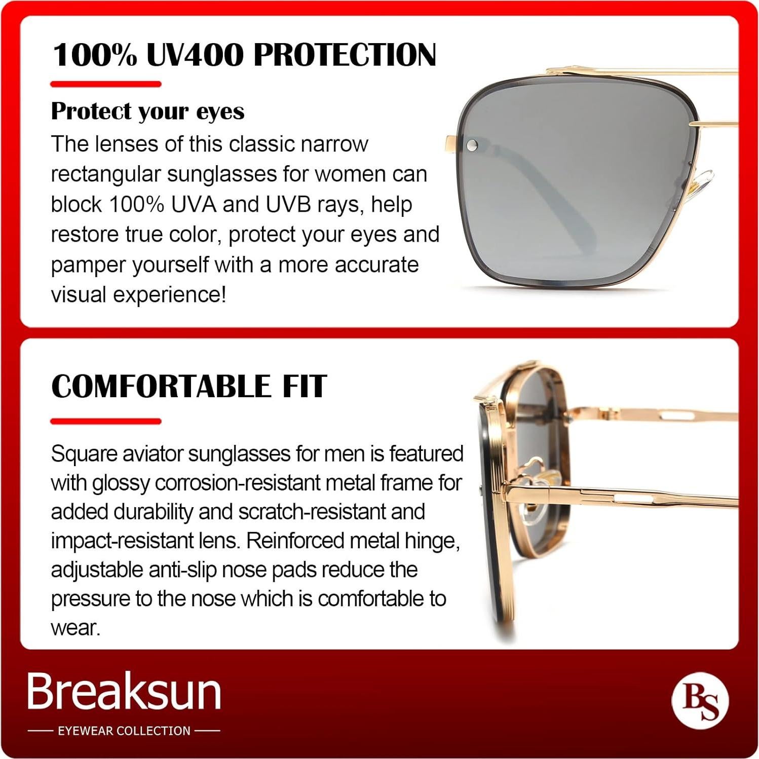 Gafas de sol cuadradas Breaksun con lente UV400 y estilo retro