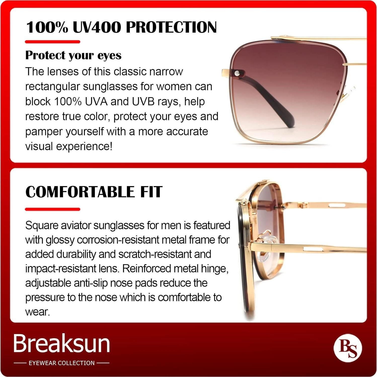 Gafas de sol cuadradas Breaksun con lente UV400 y estilo retro
