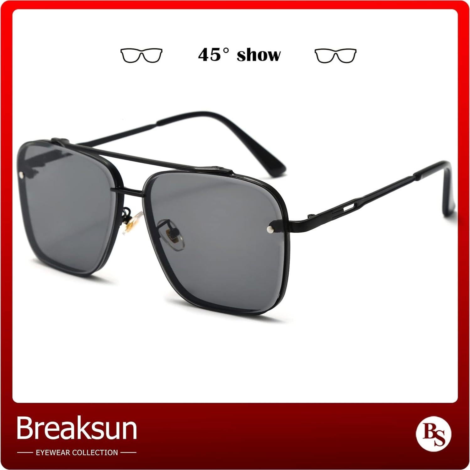Gafas de sol cuadradas Breaksun UV400 unisex marco negro