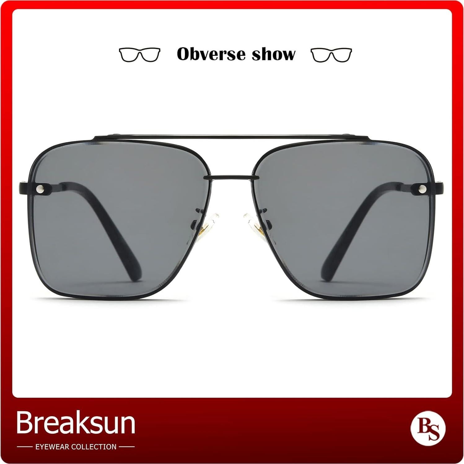 Gafas de sol cuadradas Breaksun UV400 unisex marco negro