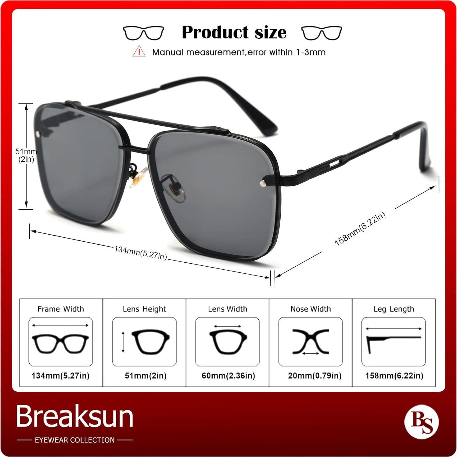 Gafas de sol cuadradas Breaksun UV400 unisex marco negro