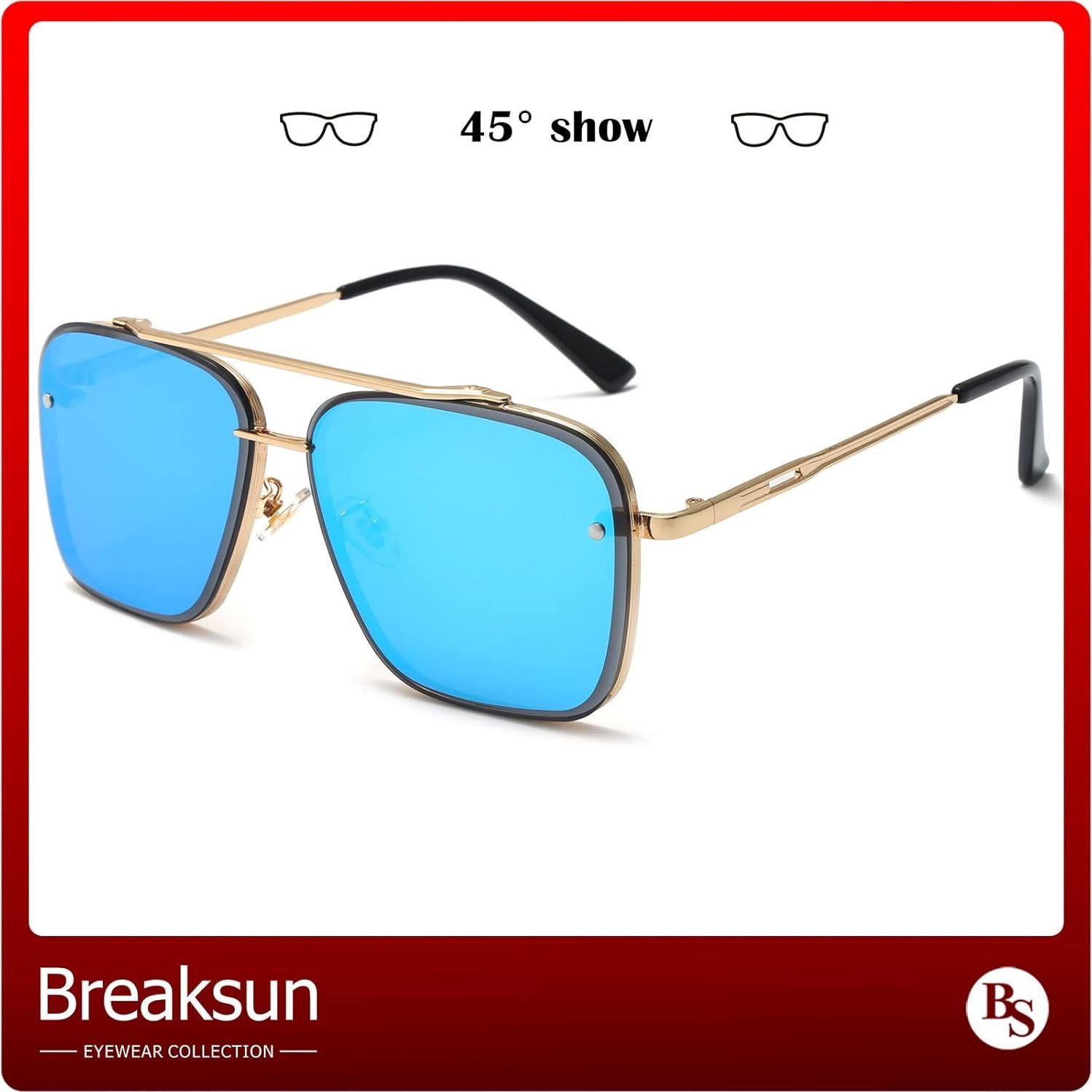Gafas de sol cuadradas Breaksun con lente UV400 espejo azul