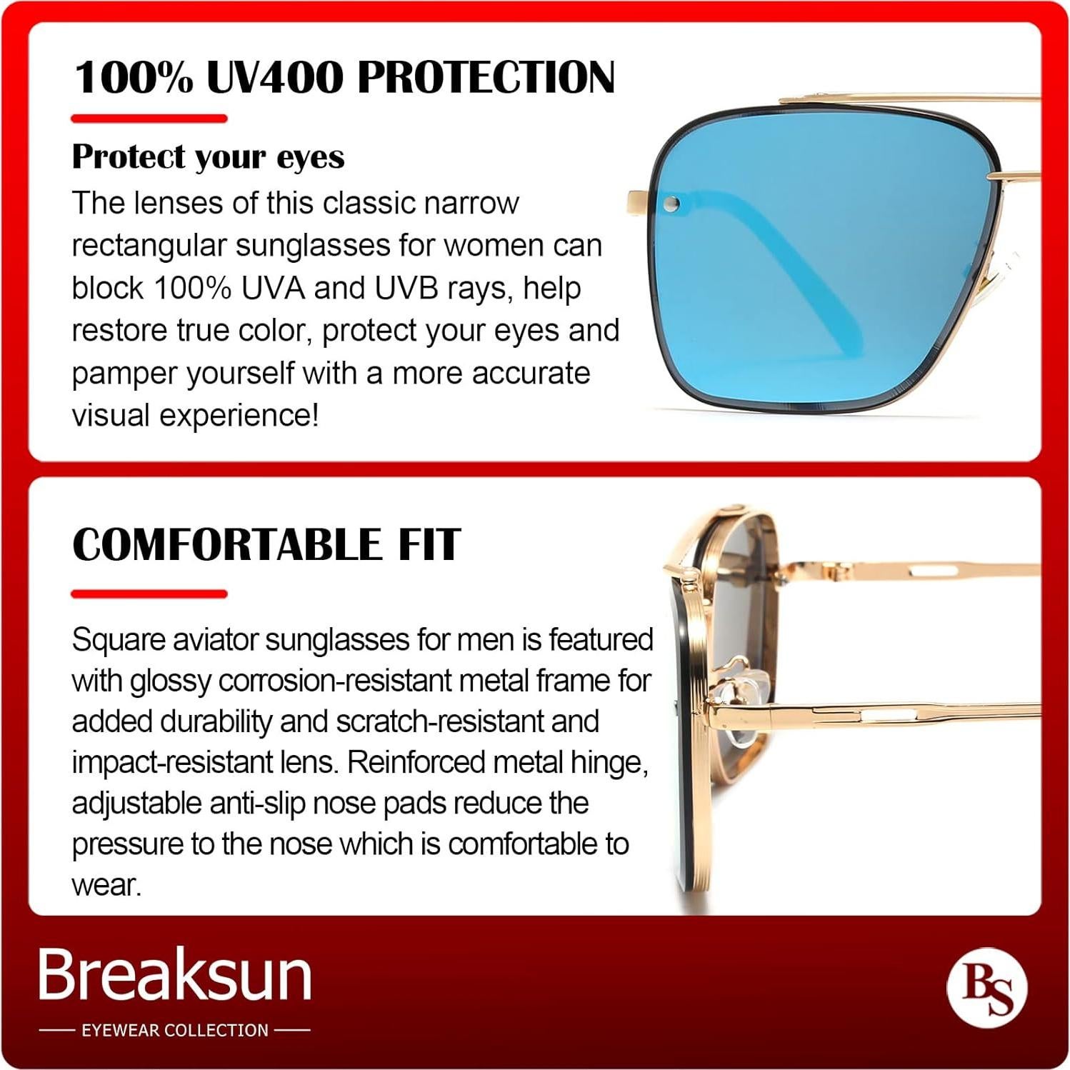 Gafas de sol cuadradas Breaksun con lente UV400 espejo azul