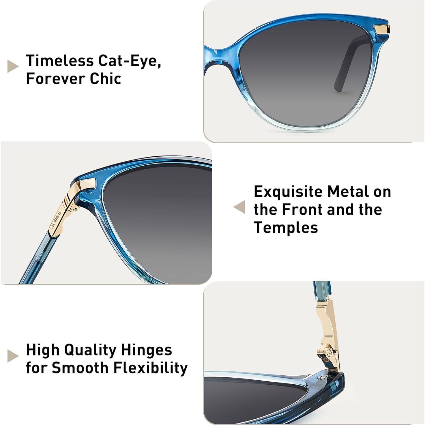 Gafas de Sol Polarizadas AVAWAY Cat Eye Mujeres 100% UV