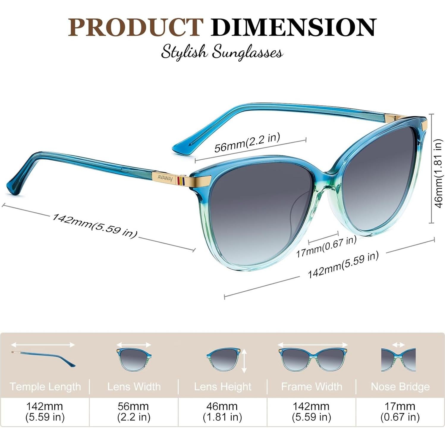 Gafas de Sol Polarizadas AVAWAY Cat Eye Mujeres 100% UV