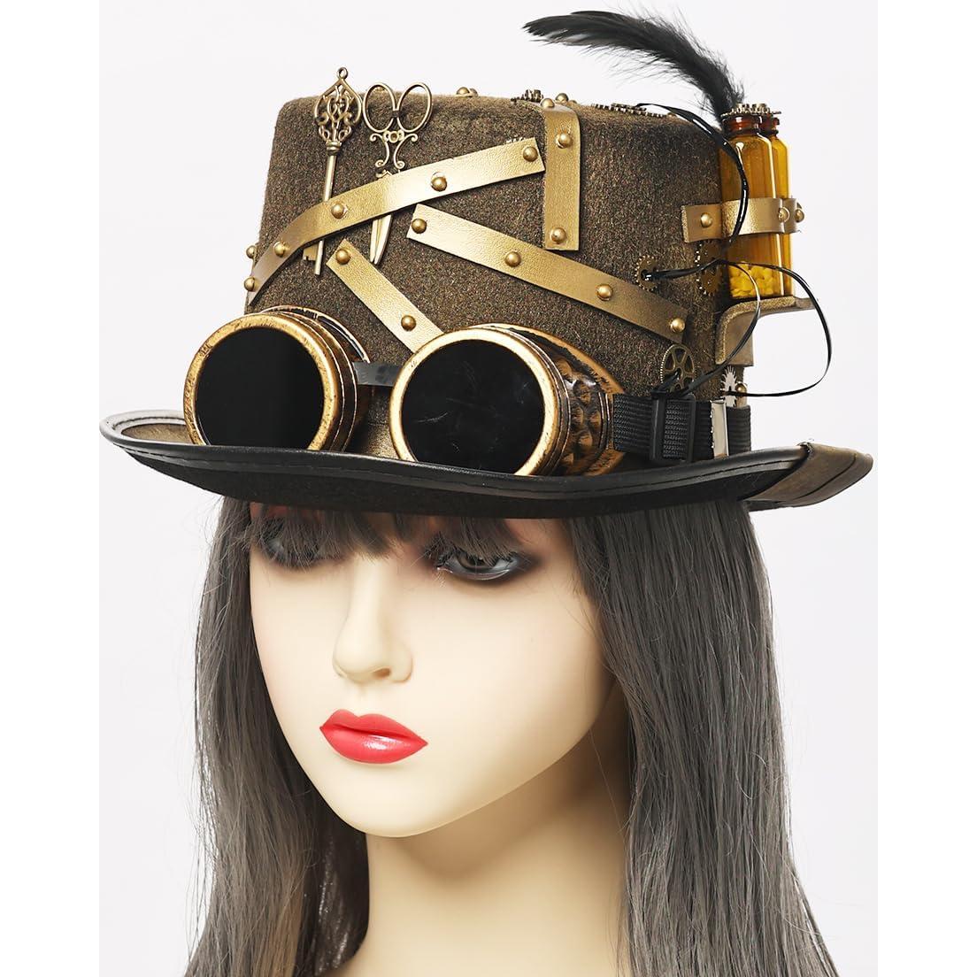 Sombrero Steampunk GRACEART Unisex con Gafas Ajustables