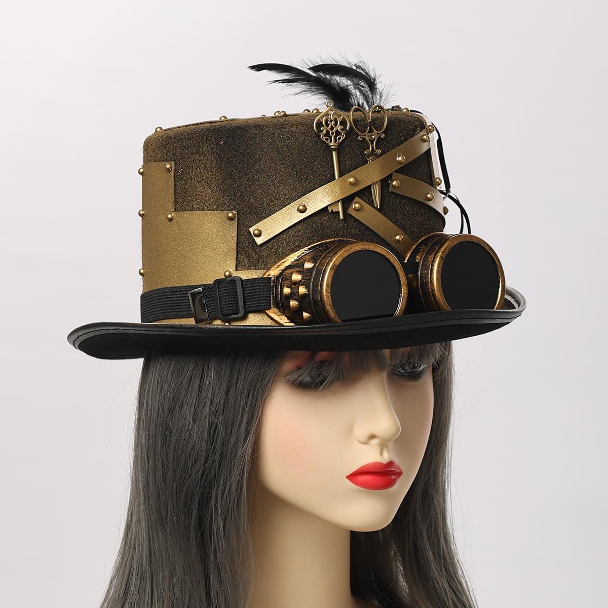 Sombrero Steampunk GRACEART Unisex con Gafas Ajustables