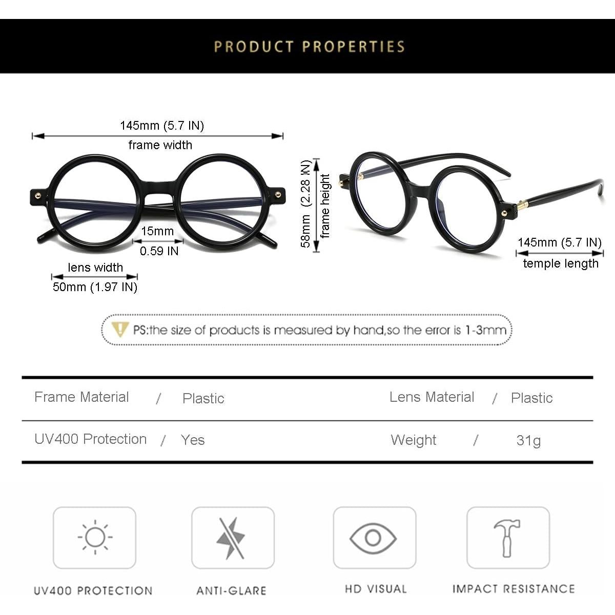 Gleyemor Gafas Redondas Retro Unisex Lentes Anti Luz Azul