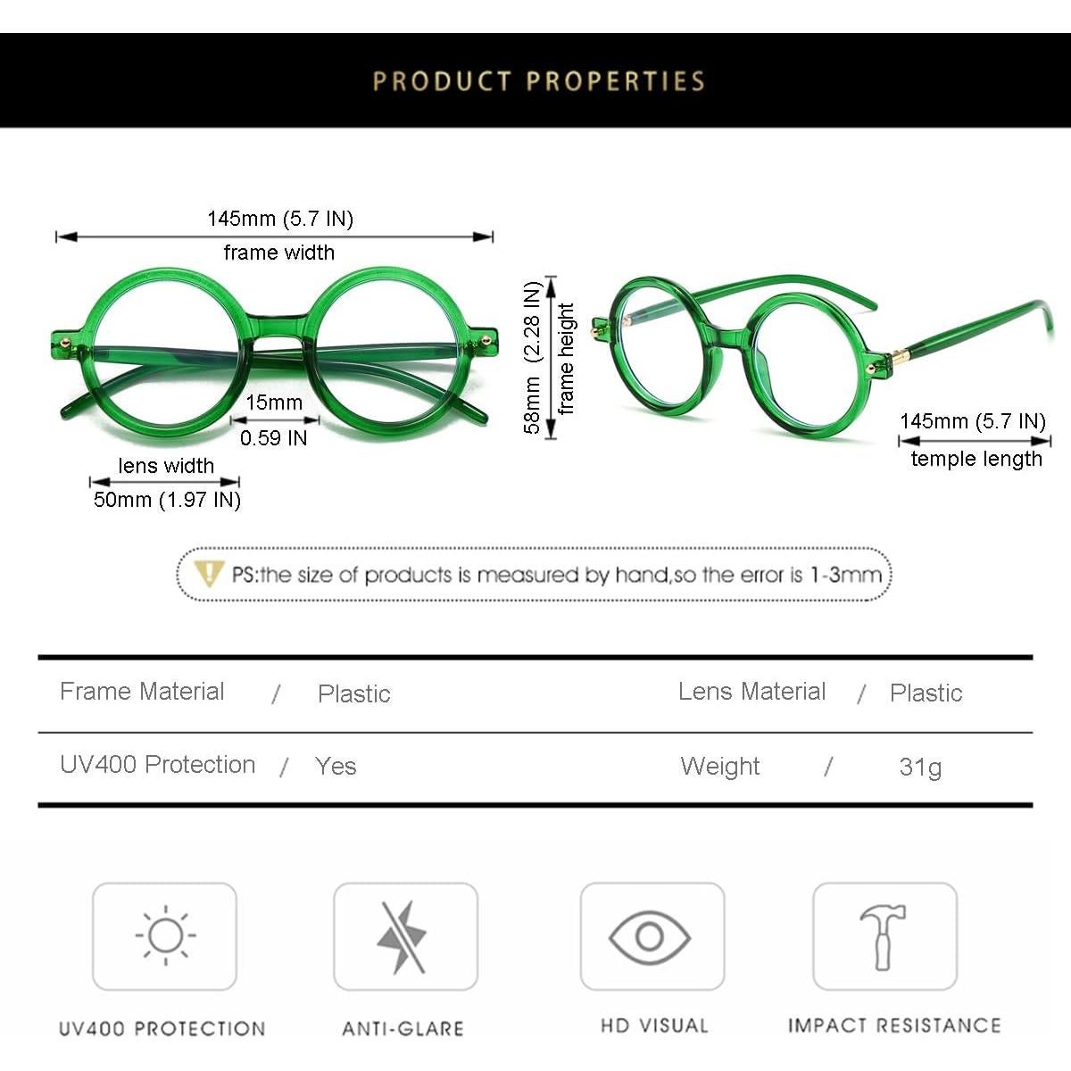 Gafas Redondas Gleyemor Vintage Unisex Anti Luz Azul