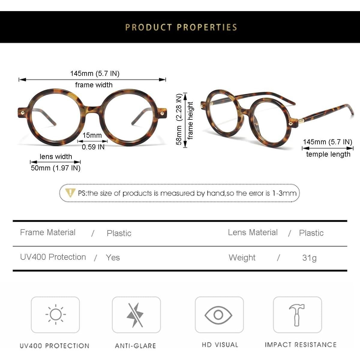 Gleyemor Gafas Redondas Retro Unisex Anti Luz Azul