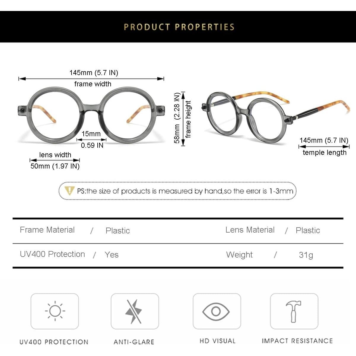 Gafas Redondas Gleyemor Vintage Unisex Anti Luz Azul