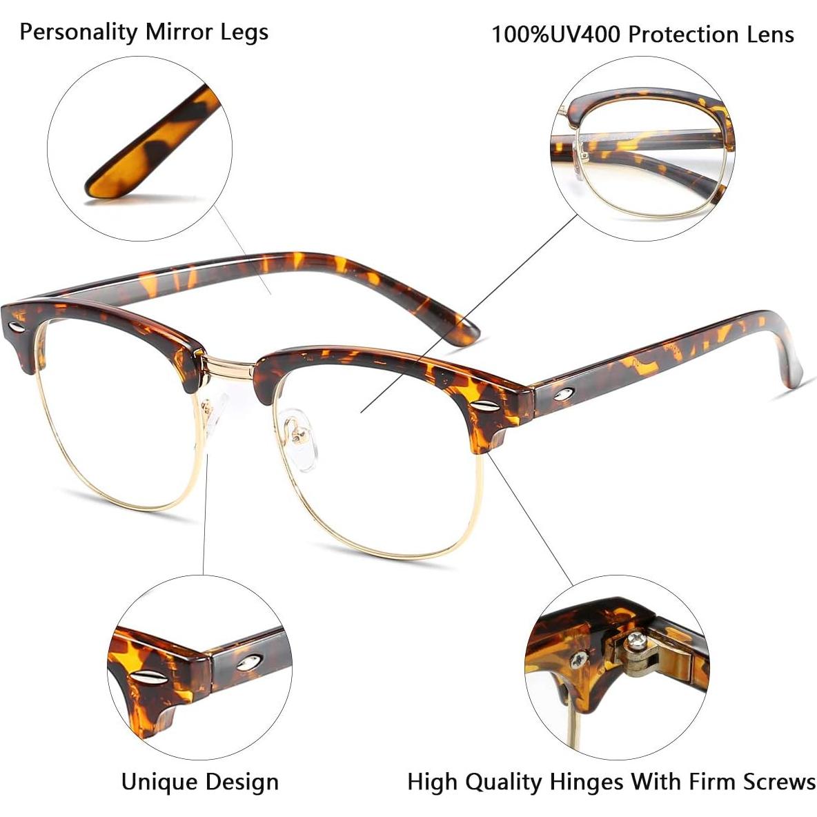 Gafas Vintage Semirimless AISSWZBER Lente Claro 50mm