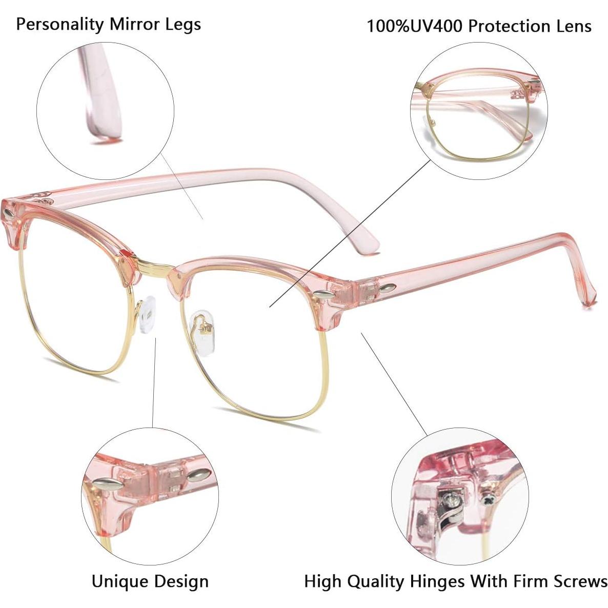 Gafas Semirimless AISSWZBER Vintage Rosa y Dorado