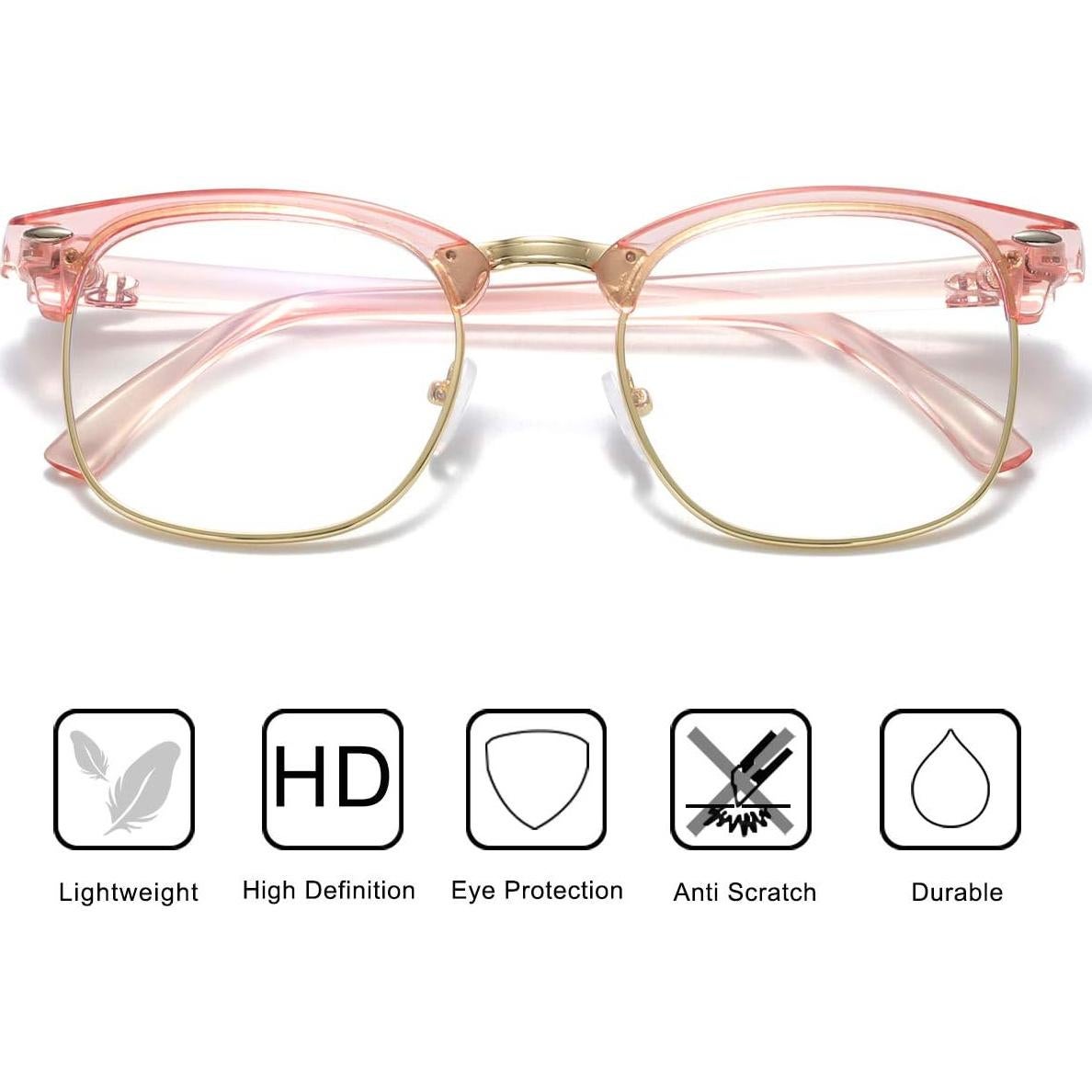 Gafas Semirimless AISSWZBER Vintage Rosa y Dorado