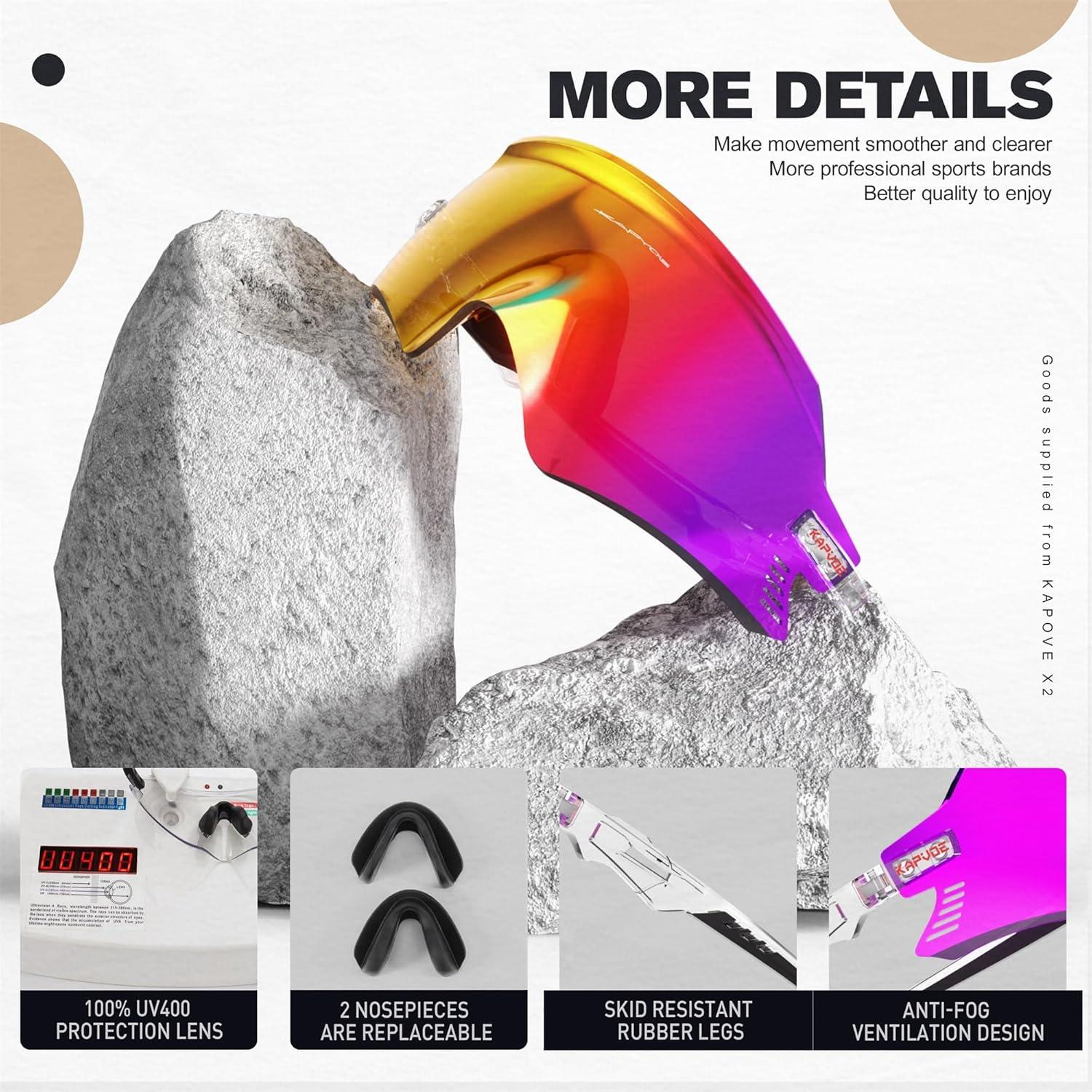 Gafas de Ciclismo KAPVOE K2 UV400 Rojo Transparente