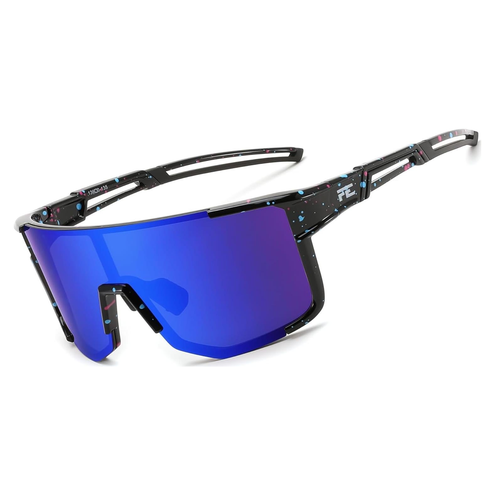 Gafas de Ciclismo FEISEDY UV400 Marco TR90 Negro Espejo Azul