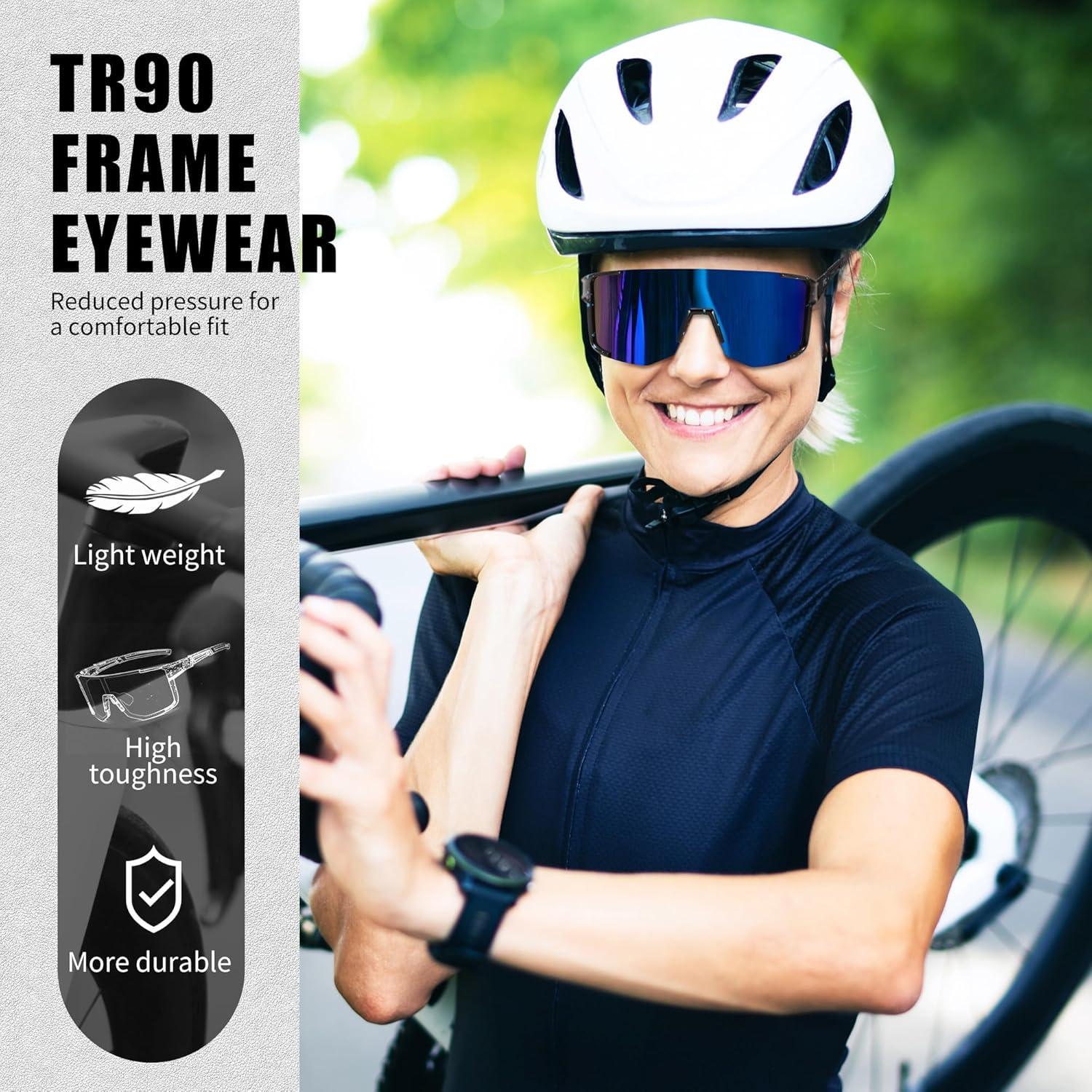 Gafas de Ciclismo FEISEDY UV400 Marco TR90 Negro Espejo Azul