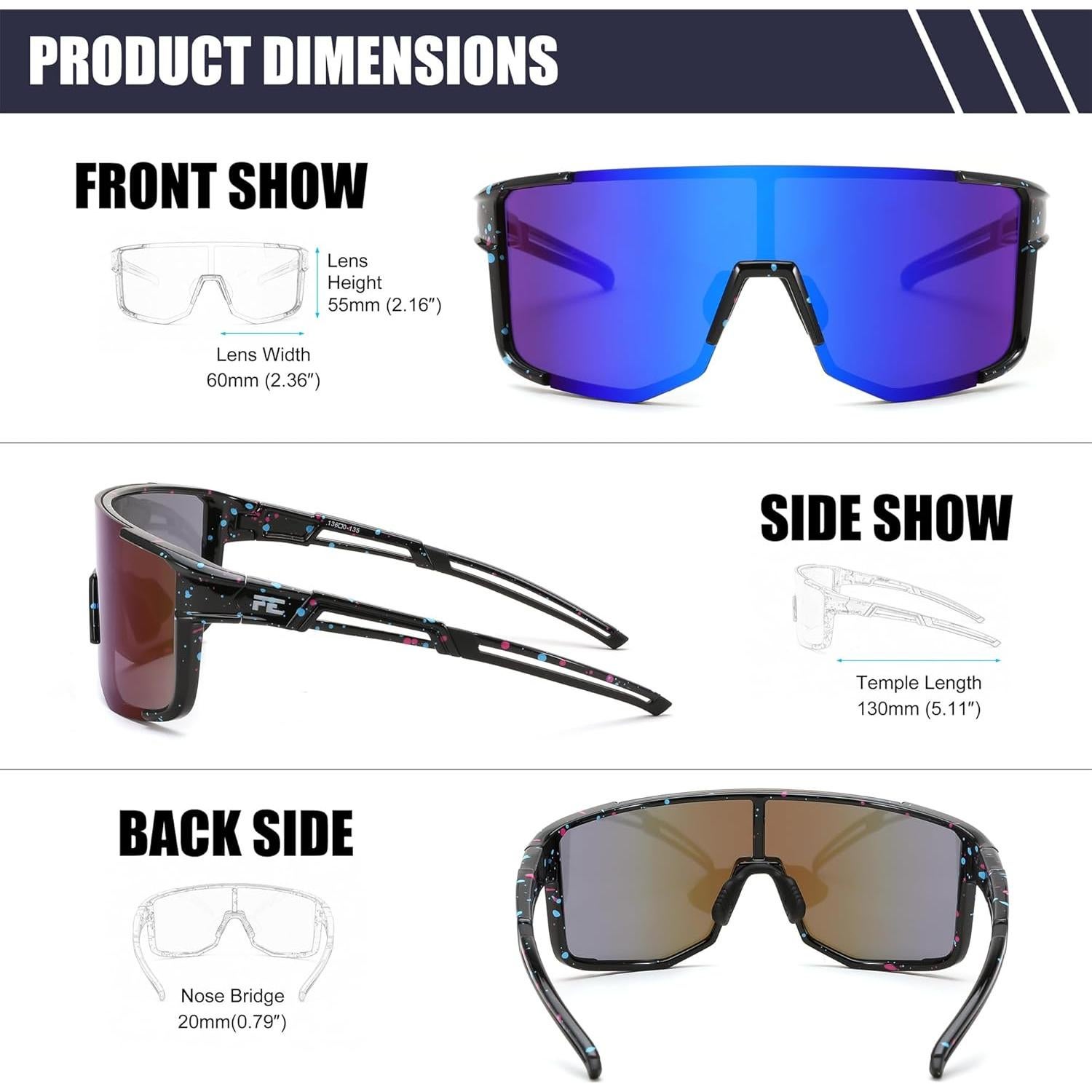 Gafas de Ciclismo FEISEDY UV400 Marco TR90 Negro Espejo Azul