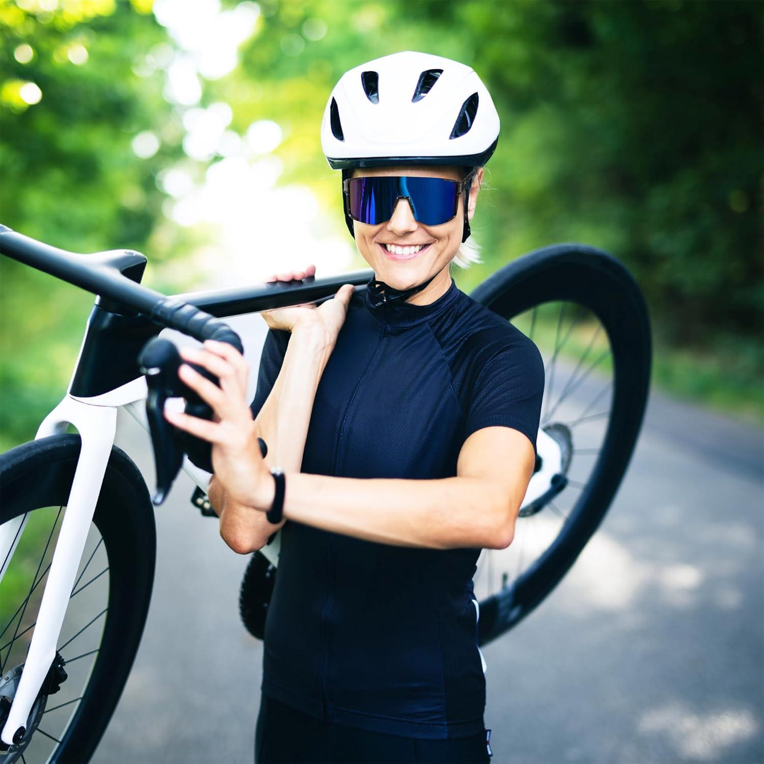 Gafas de Ciclismo FEISEDY UV400 Marco TR90 Negro Espejo Azul