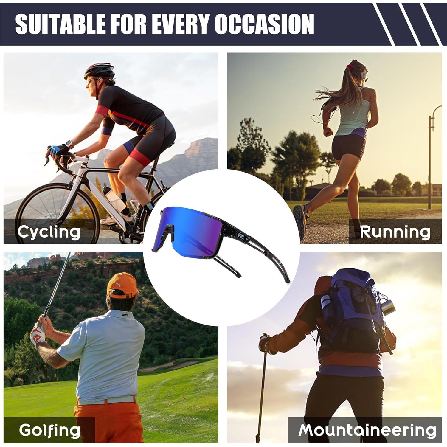 Gafas de Ciclismo FEISEDY UV400 Marco TR90 Negro Espejo Azul