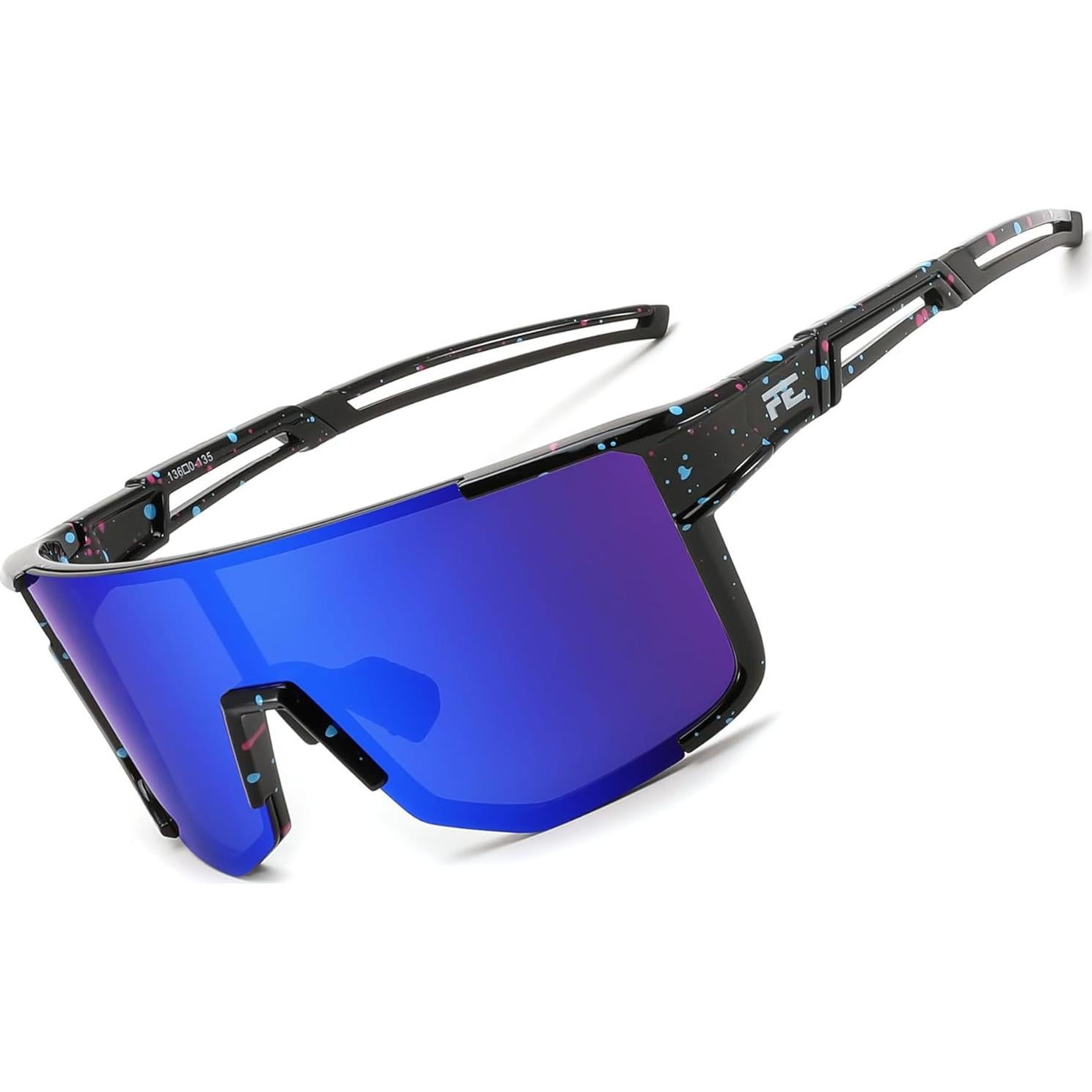 Gafas de Ciclismo FEISEDY UV400 Marco TR90 Negro Espejo Azul