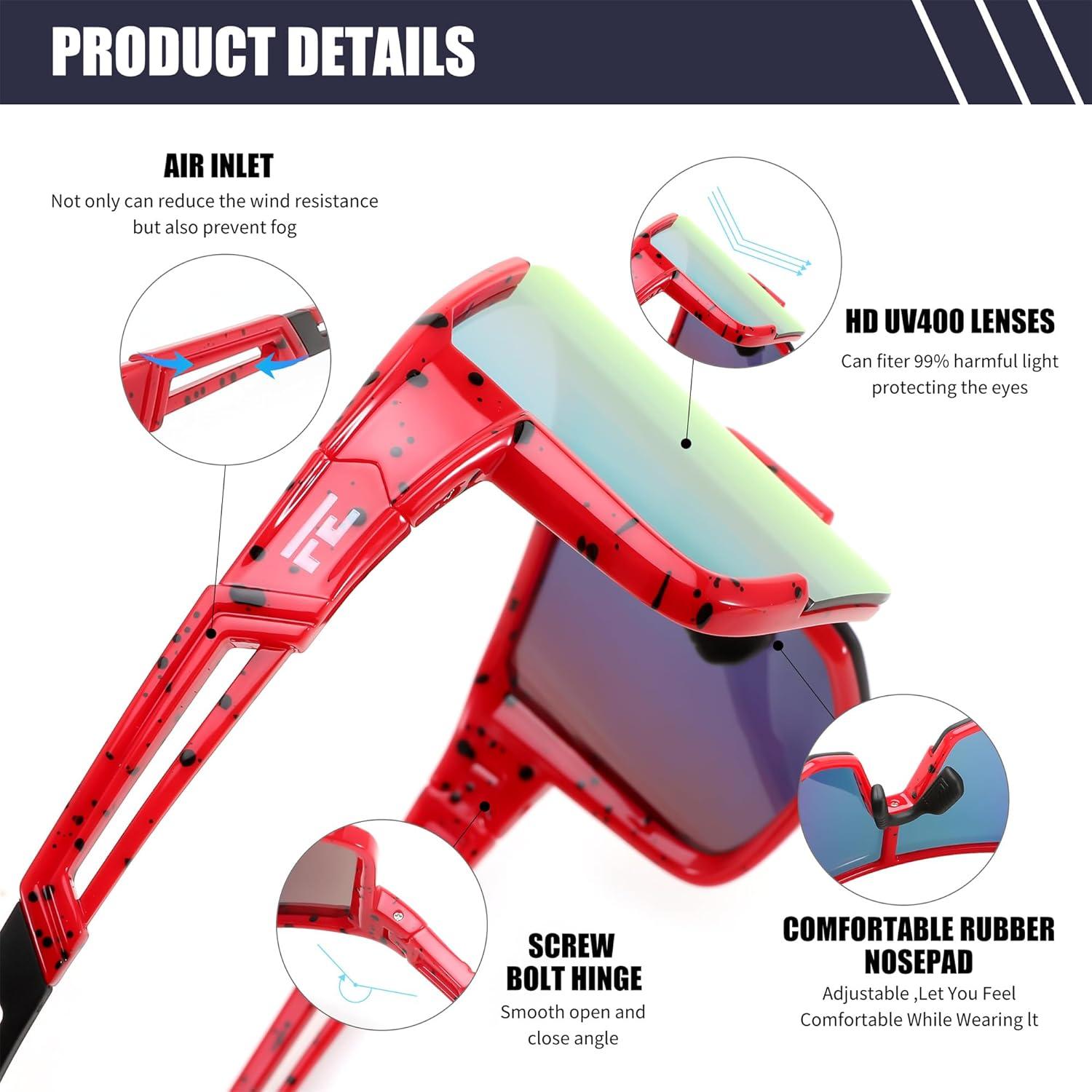 Gafas de Ciclismo FEISEDY UV400 Marco Ligero TR90 Rojo