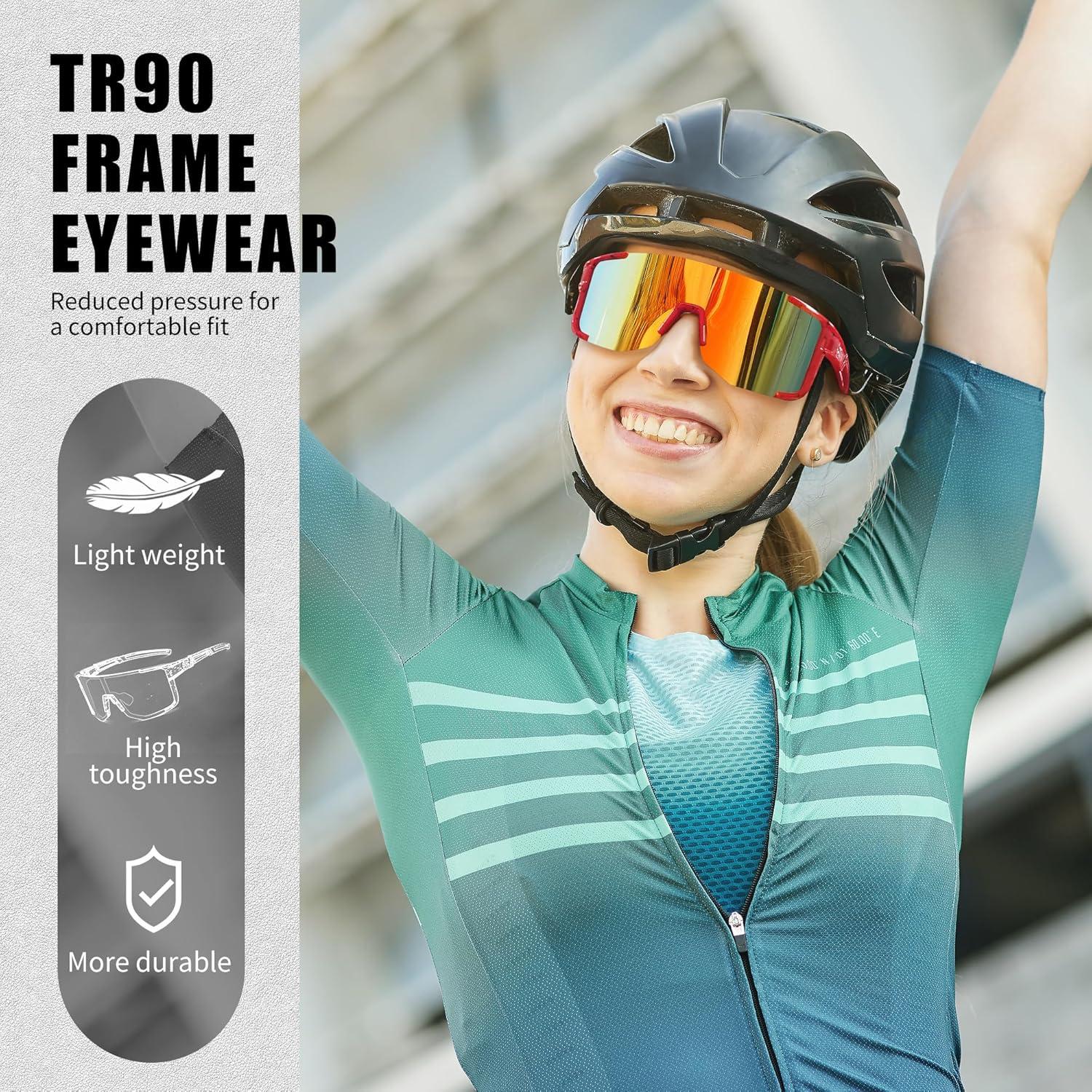 Gafas de Ciclismo FEISEDY UV400 Marco Ligero TR90 Rojo