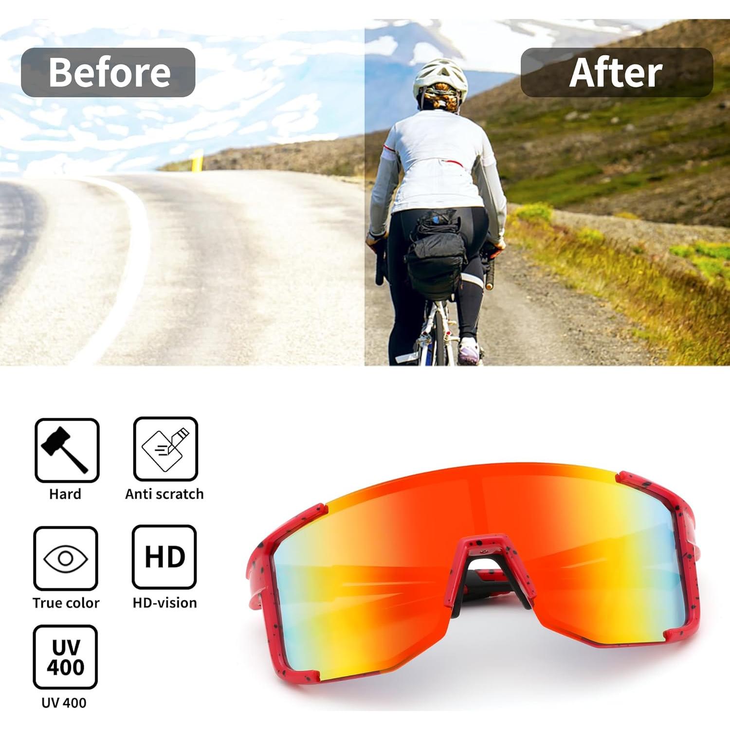 Gafas de Ciclismo FEISEDY UV400 Marco Ligero TR90 Rojo