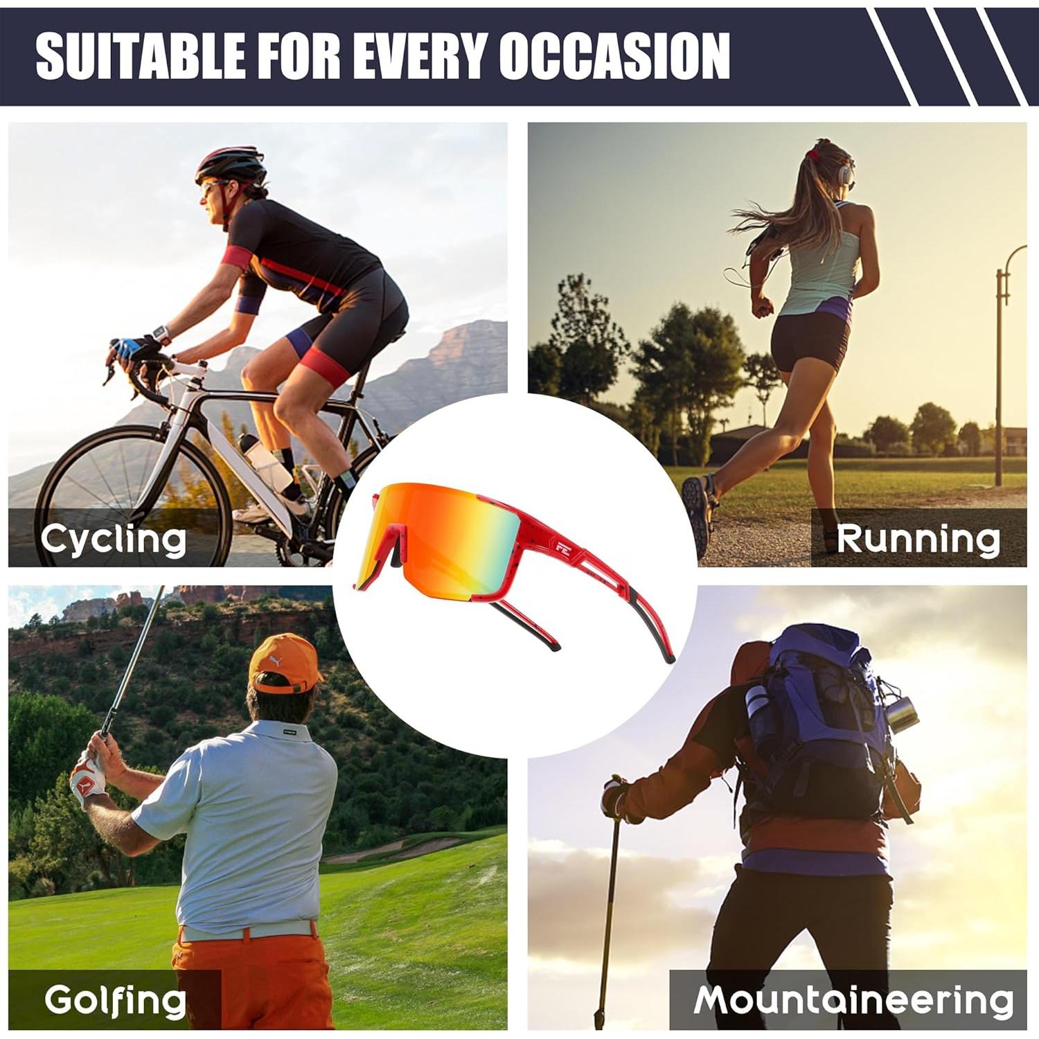 Gafas de Ciclismo FEISEDY UV400 Marco Ligero TR90 Rojo