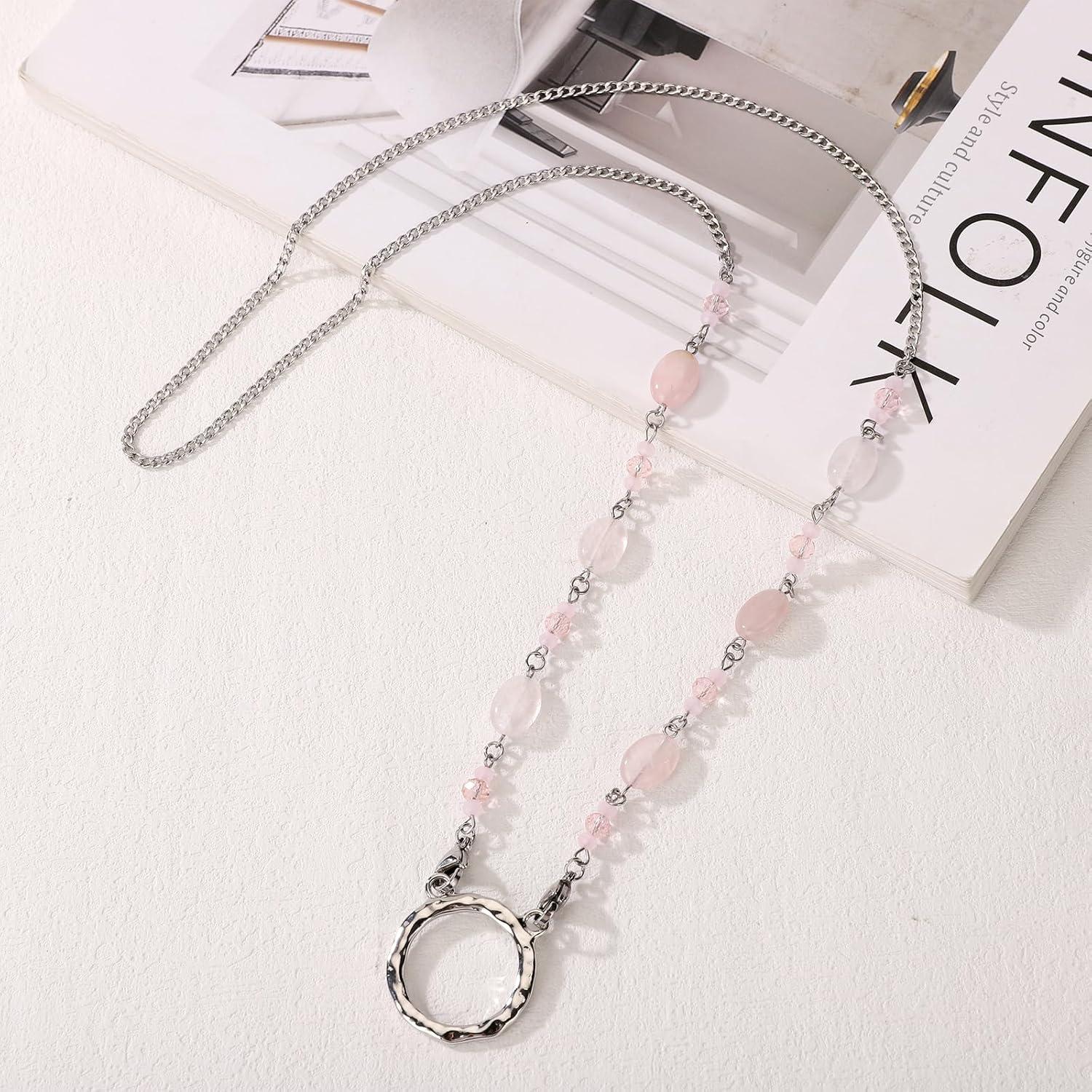 Cadena para Gafas HD-12 de Acero Inoxidable con Ágata Rosa