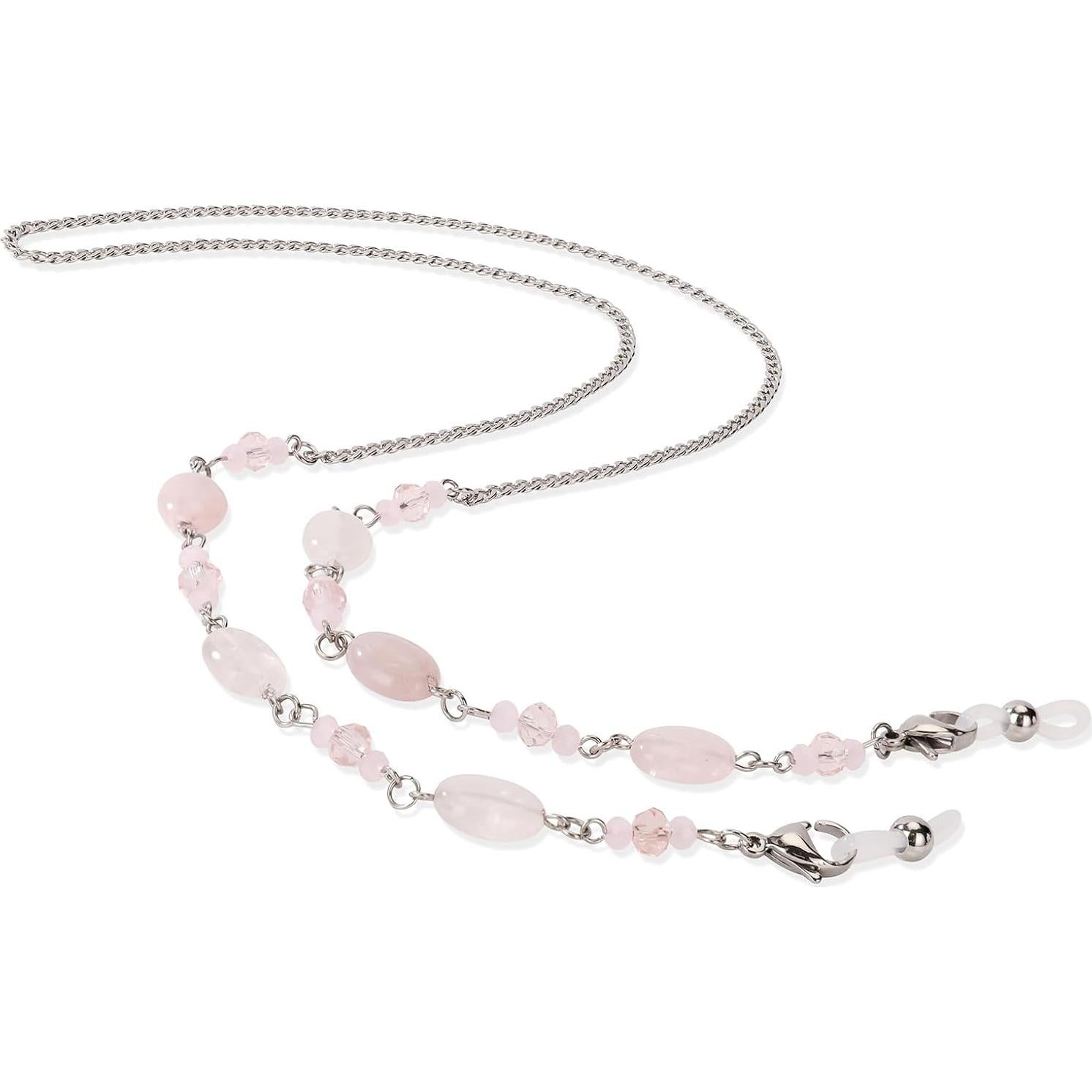 Cadena para Gafas HD-12 de Acero Inoxidable con Ágata Rosa