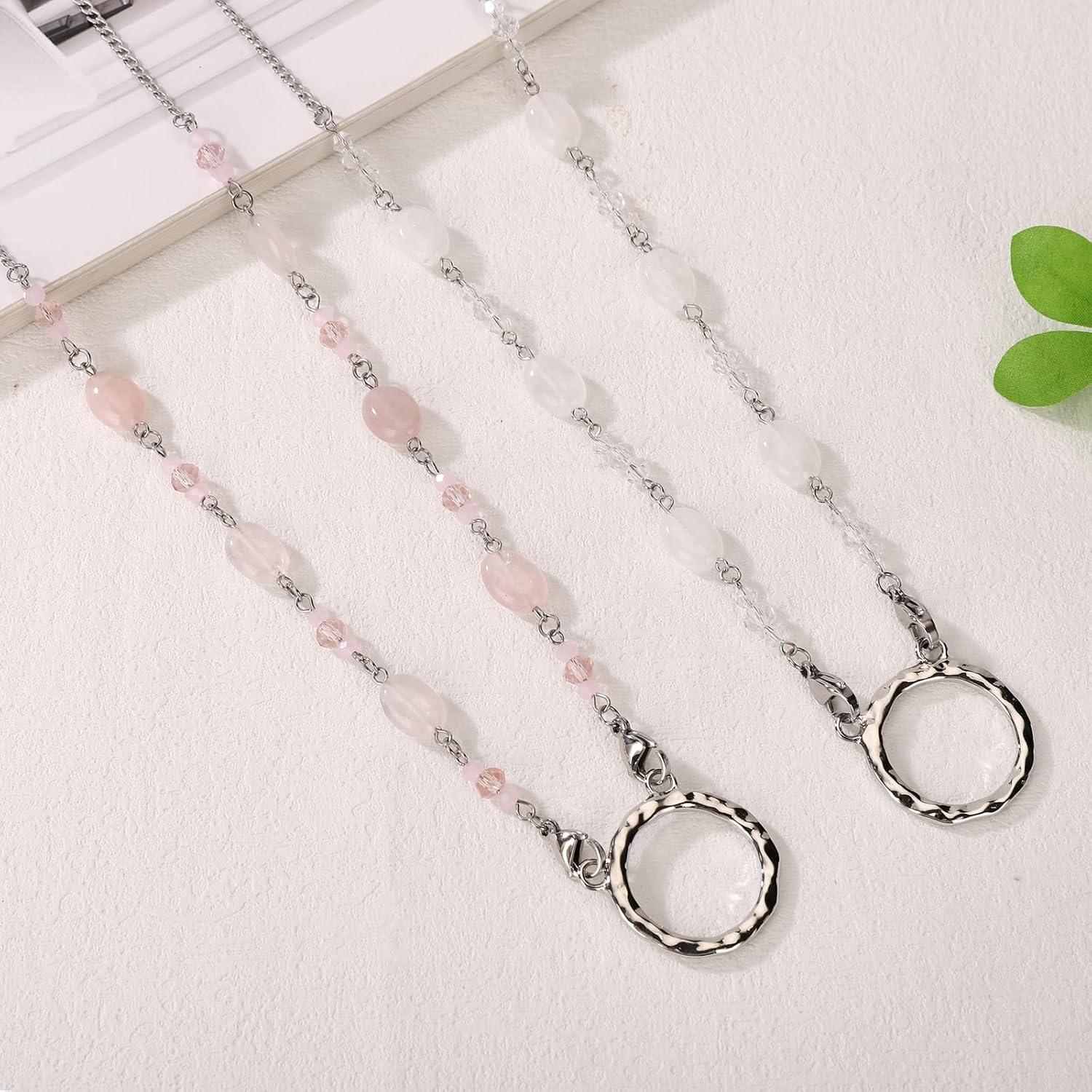 Cadena para Gafas HD-12 de Acero Inoxidable con Ágata Rosa