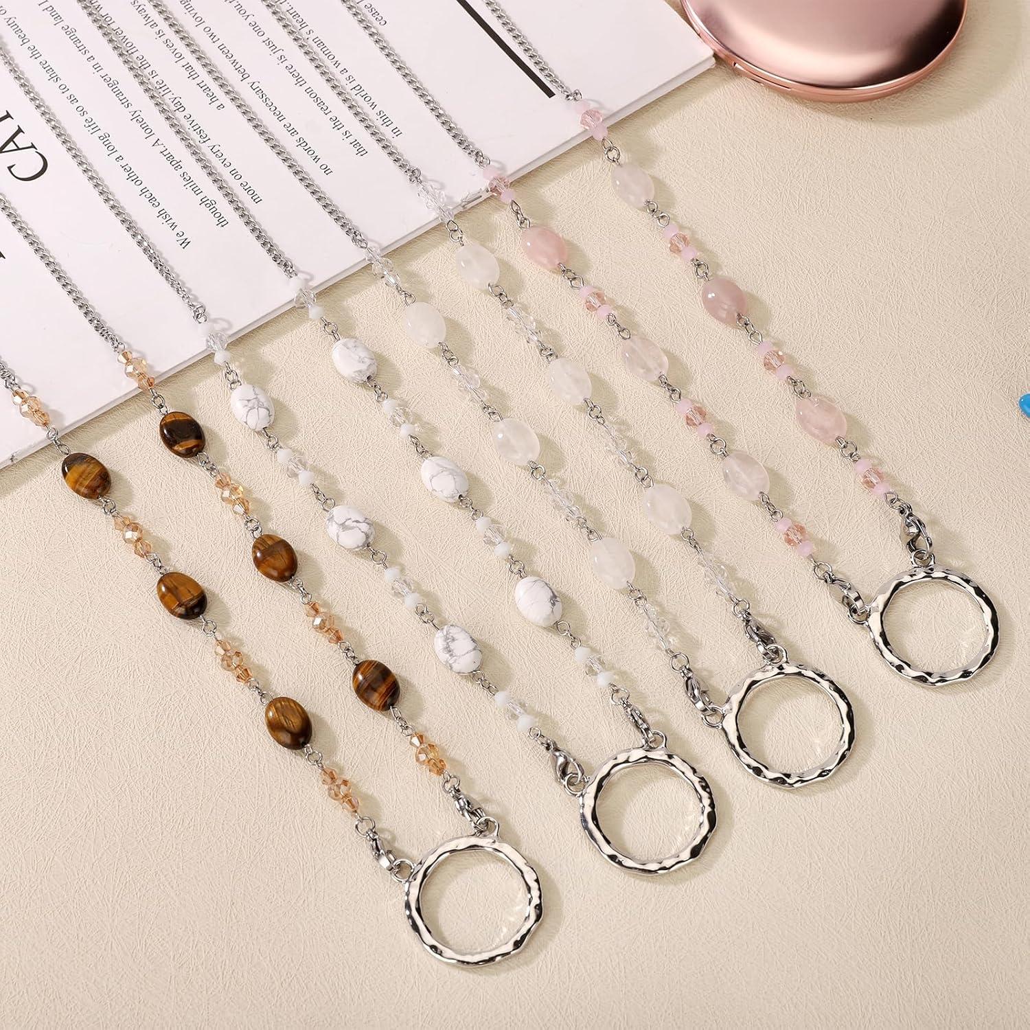 Cadena para Gafas HD-12 de Acero Inoxidable con Ágata Rosa