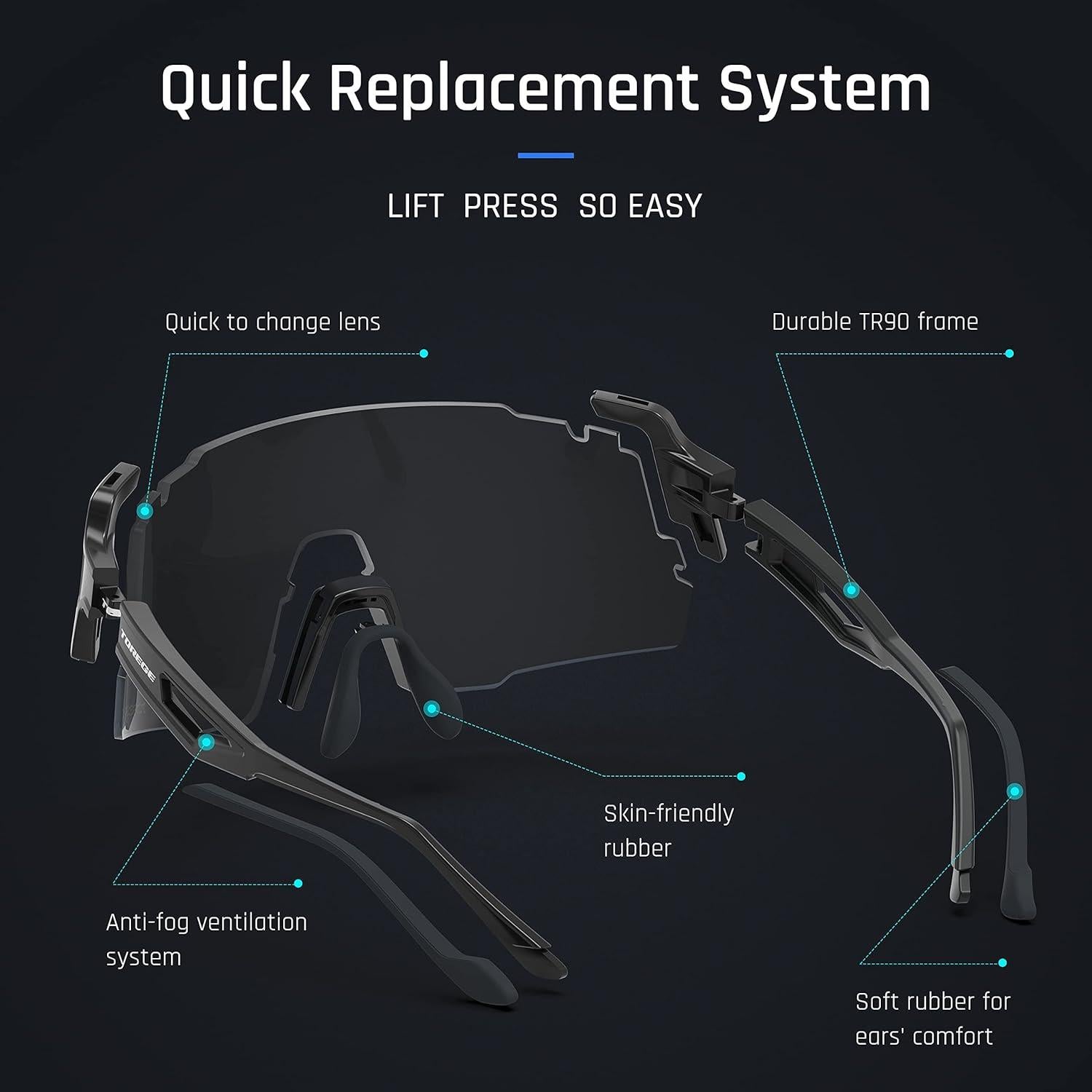 Gafas de sol deportivas TOREGE TR65 polarizadas 3 lentes