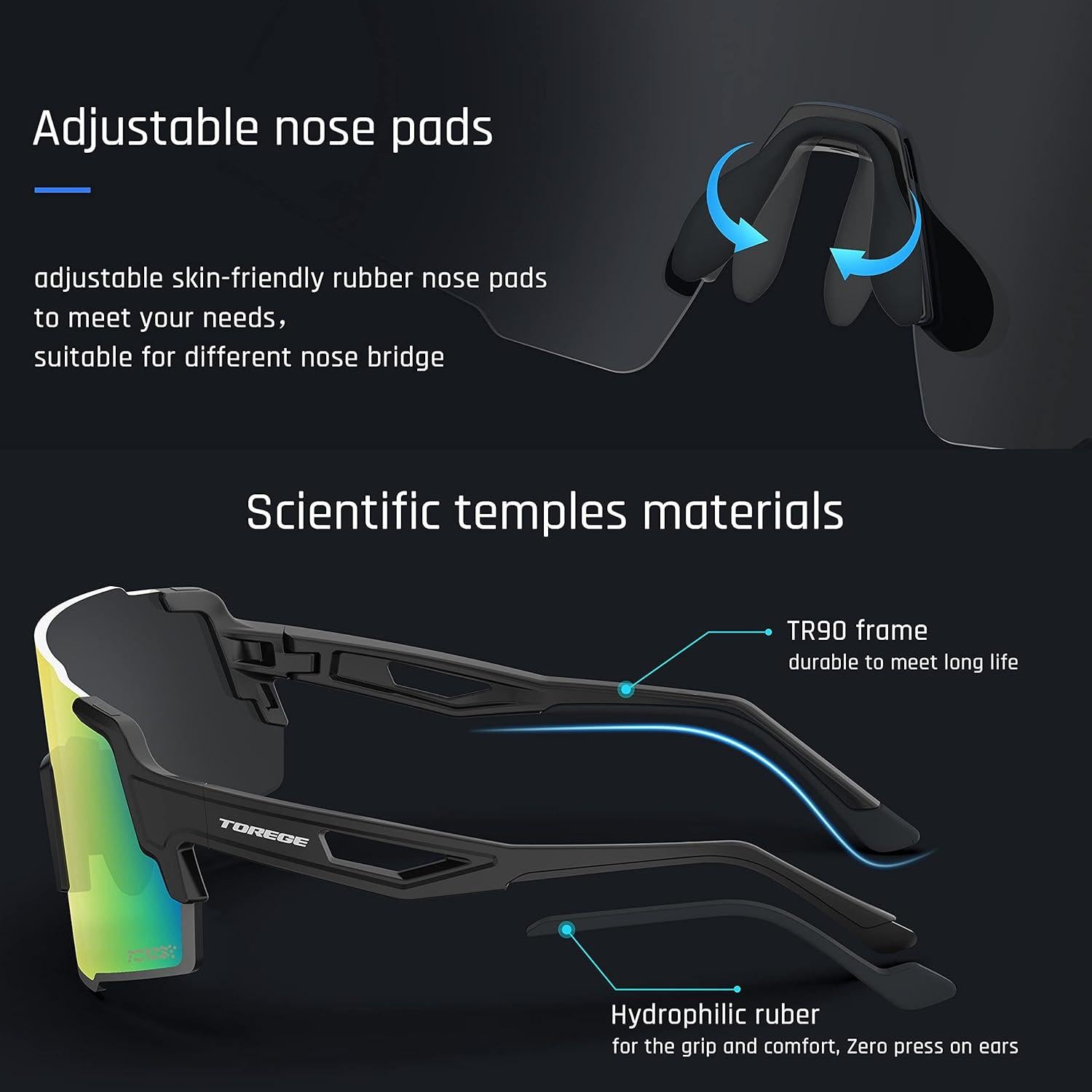 Gafas de sol deportivas TOREGE TR65 polarizadas 3 lentes