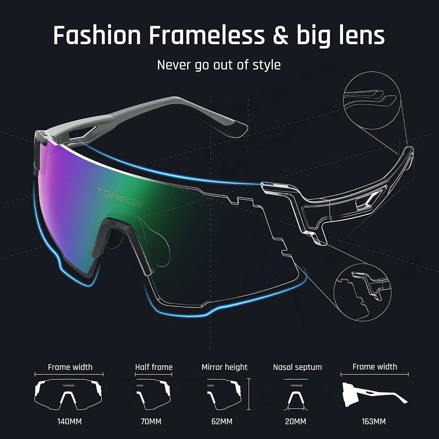 Gafas de Sol Deportivas TOREGE TR65 Polarizadas 3 Lentes