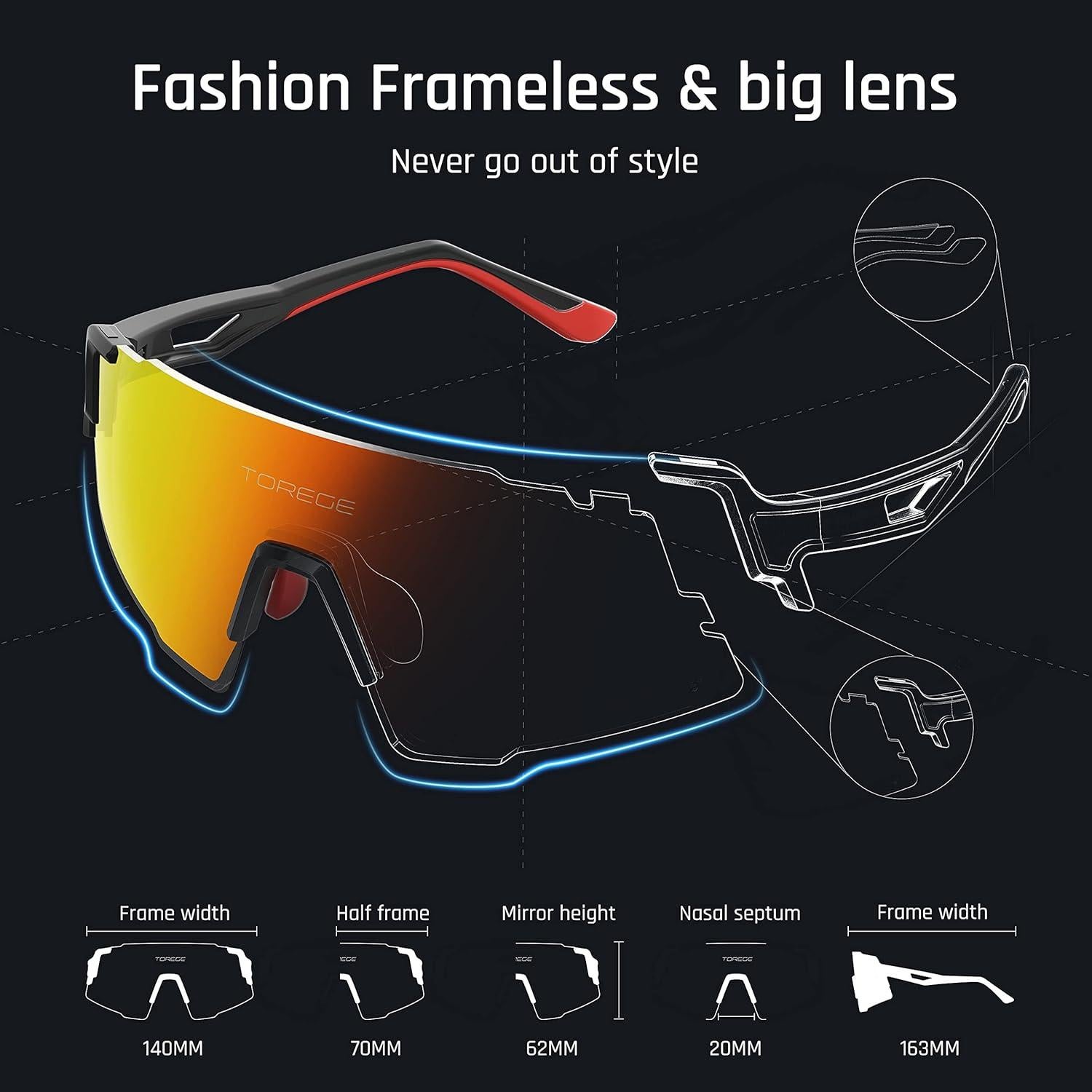 Gafas de sol deportivas TOREGE TR65 polarizadas 3 lentes