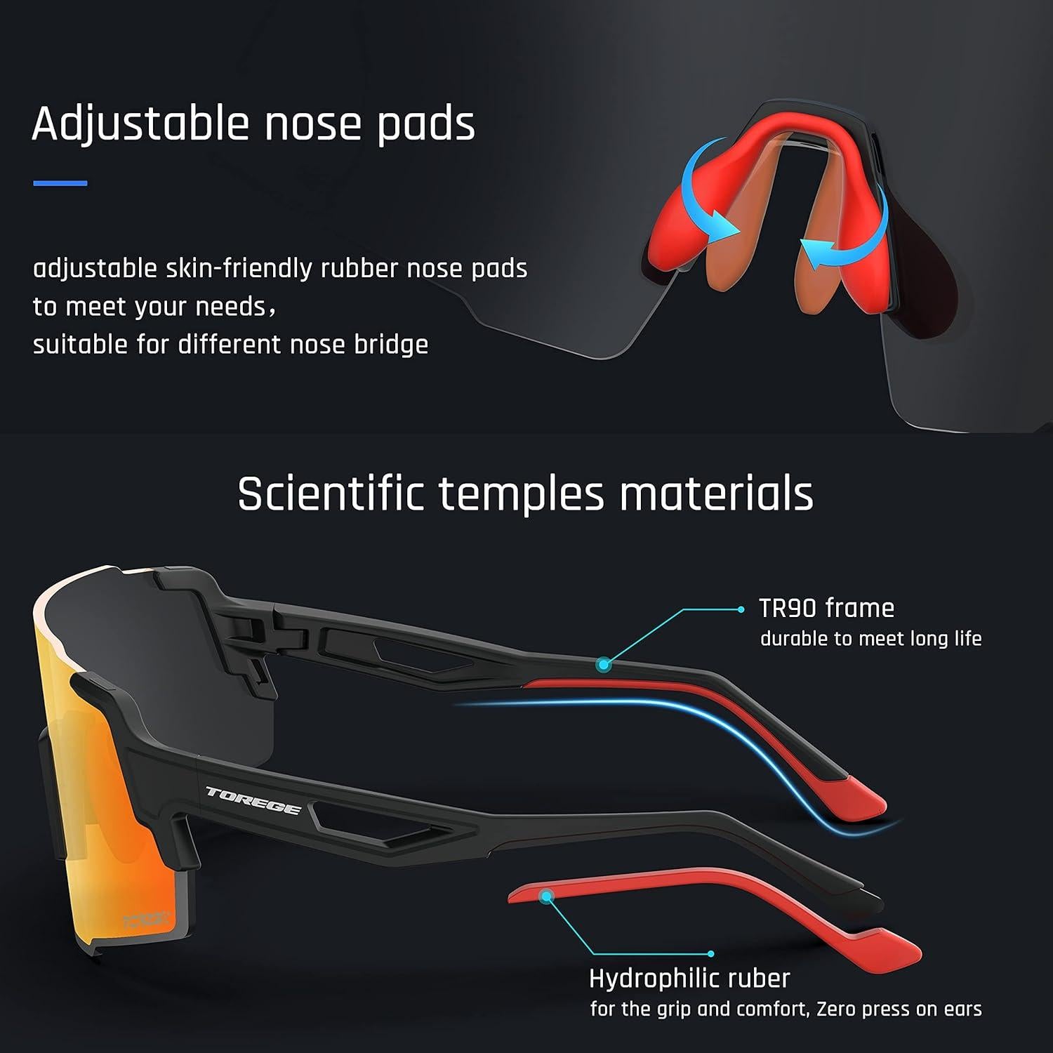 Gafas de sol deportivas TOREGE TR65 polarizadas 3 lentes