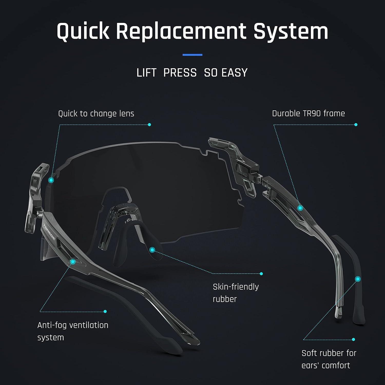 Gafas de sol deportivas TOREGE TR65 con 3 lentes intercambiables