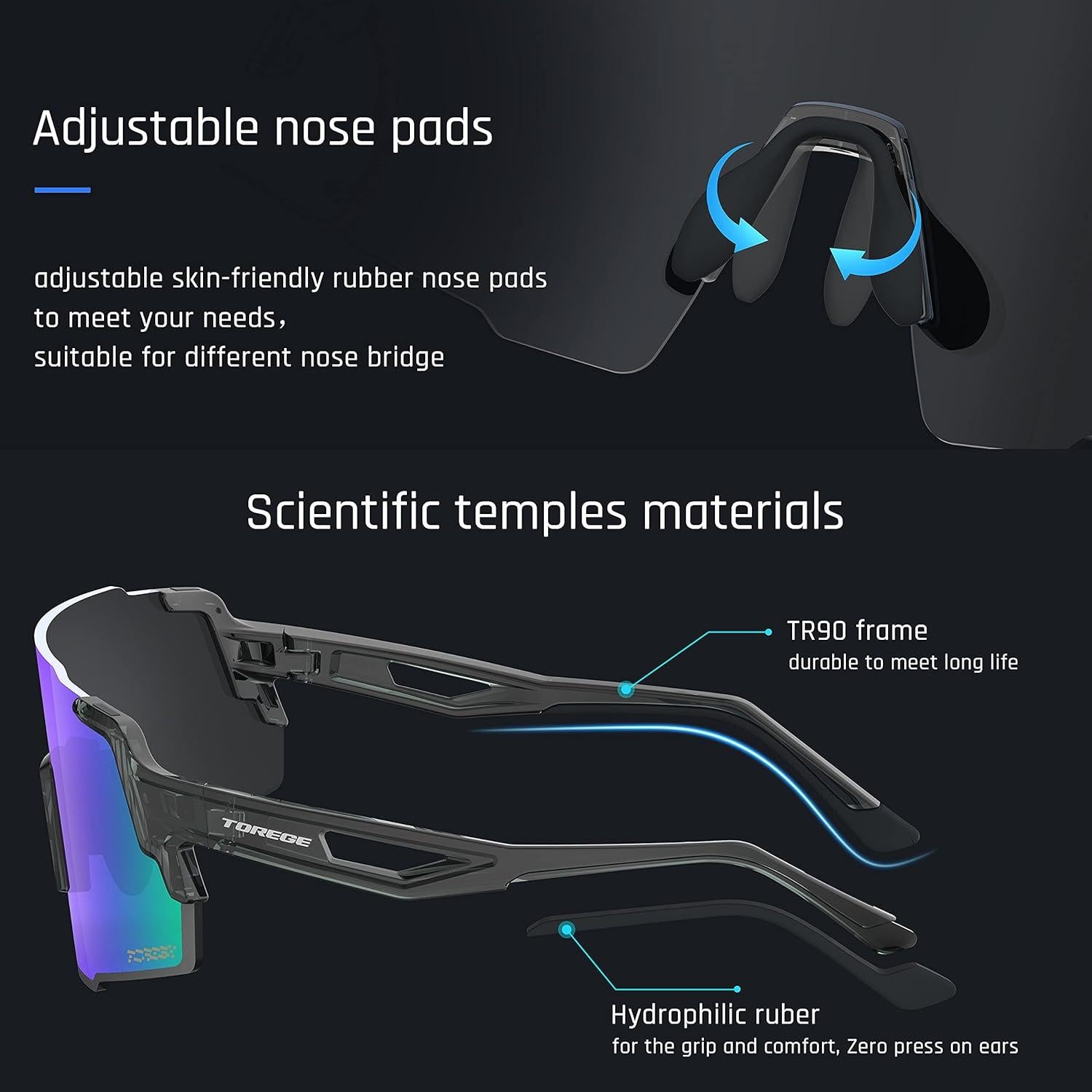 Gafas de sol deportivas TOREGE TR65 con 3 lentes intercambiables