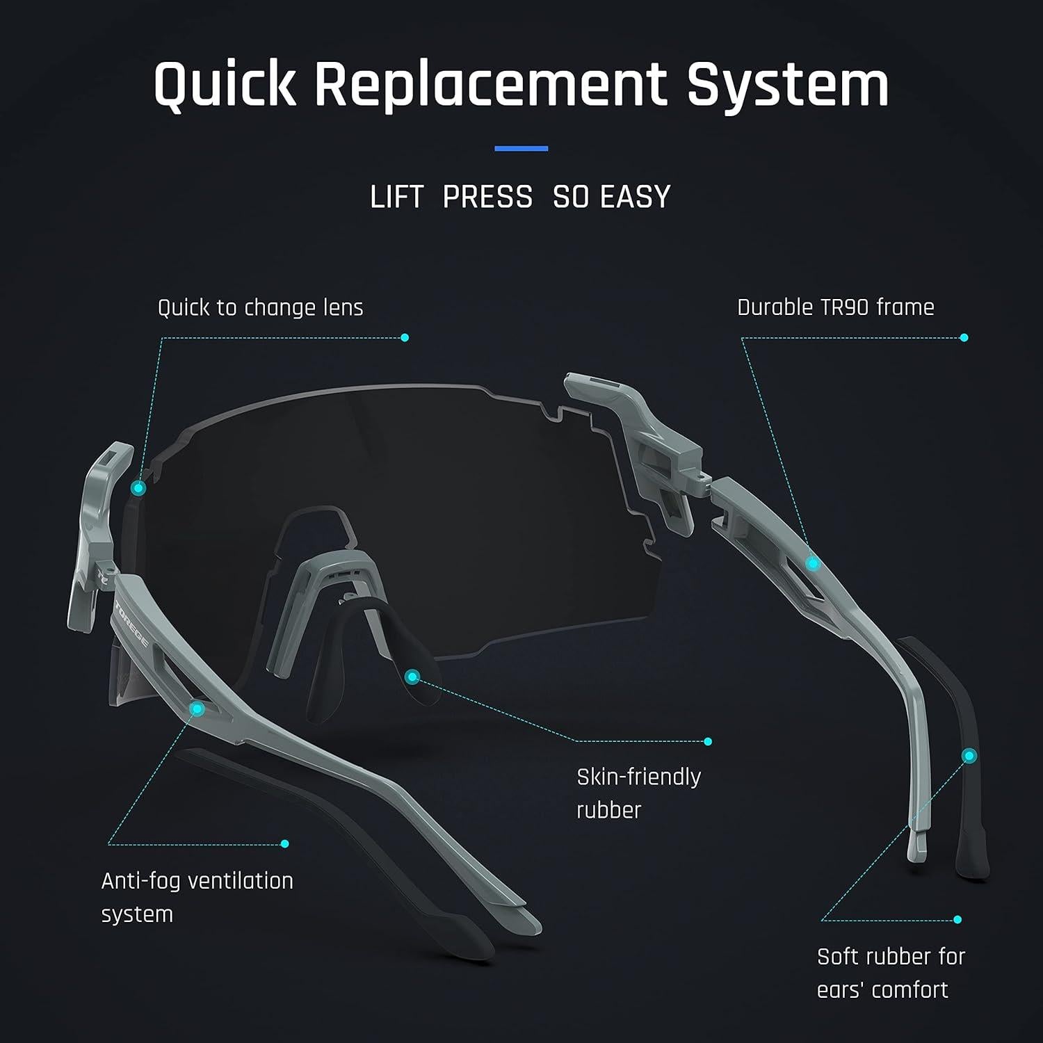 Gafas de sol deportivas TOREGE TR65 con 3 lentes intercambiables