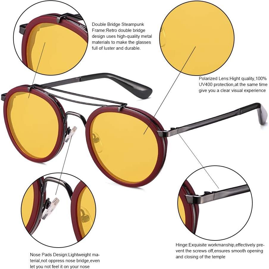 Gafas de sol polarizadas redondas metal vintage unisex