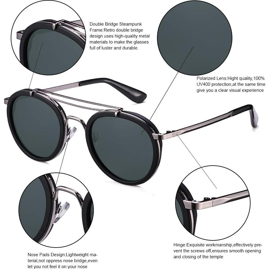 Gafas de sol polarizadas redondas metal vintage unisex