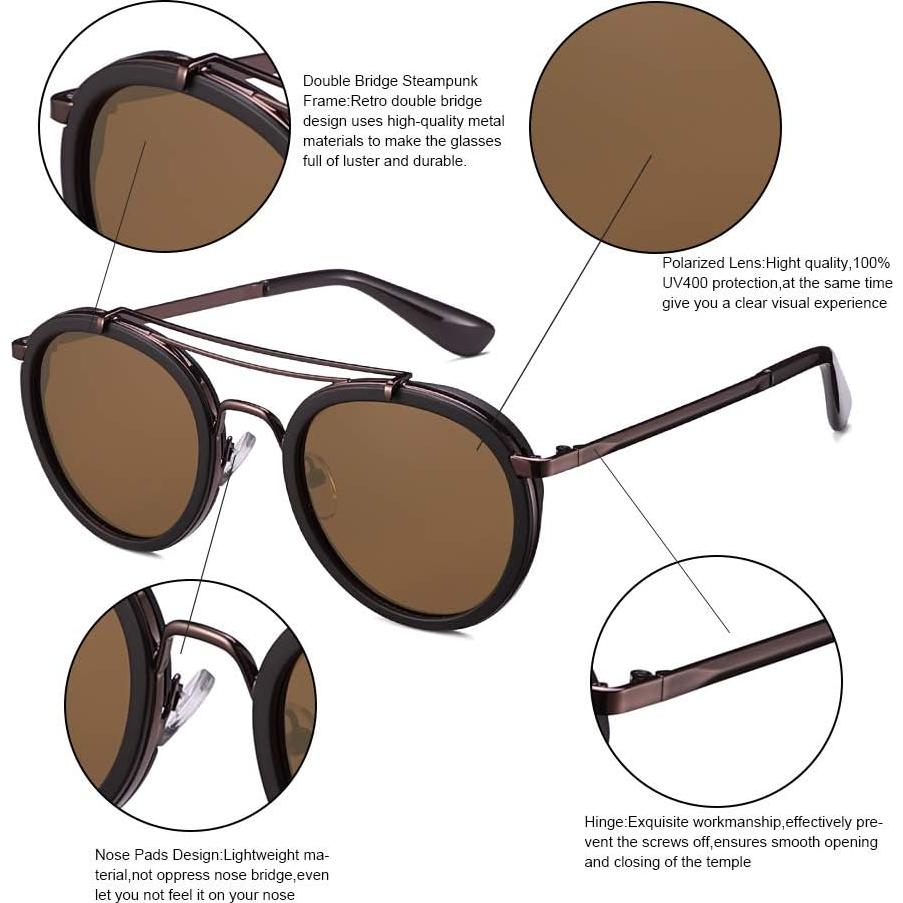 Gafas de sol polarizadas redondas metal vintage unisex